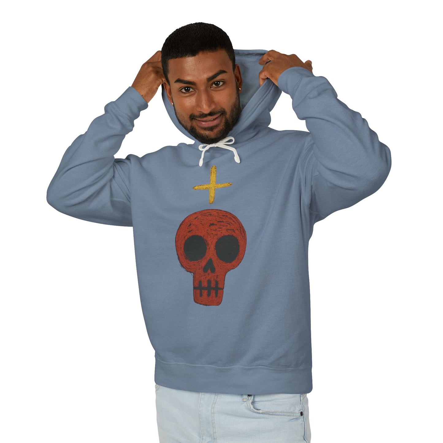 Skull Cross Minimal Hoodie — Gothic Red Skull Graphic Sweatshirt