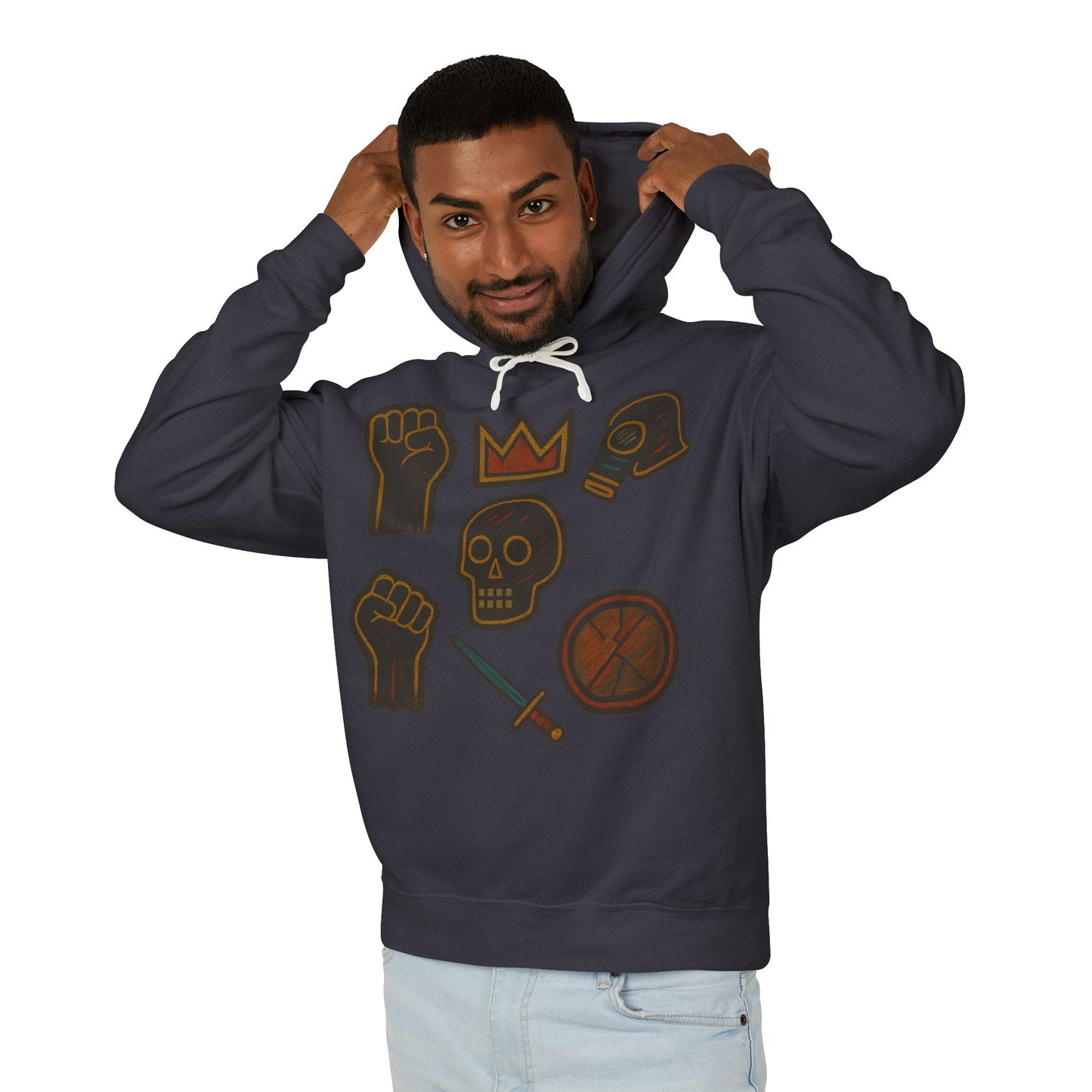 Iconic Goth Sports Hoodie — Crown, Skull & Fist Graphic Pullover