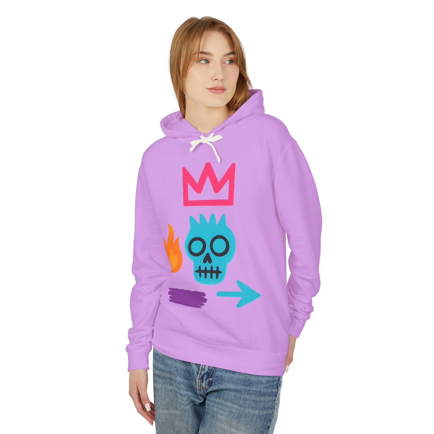Street Art Skull Hoodie — Retro Neon Graphic Crown & Flame Pullover