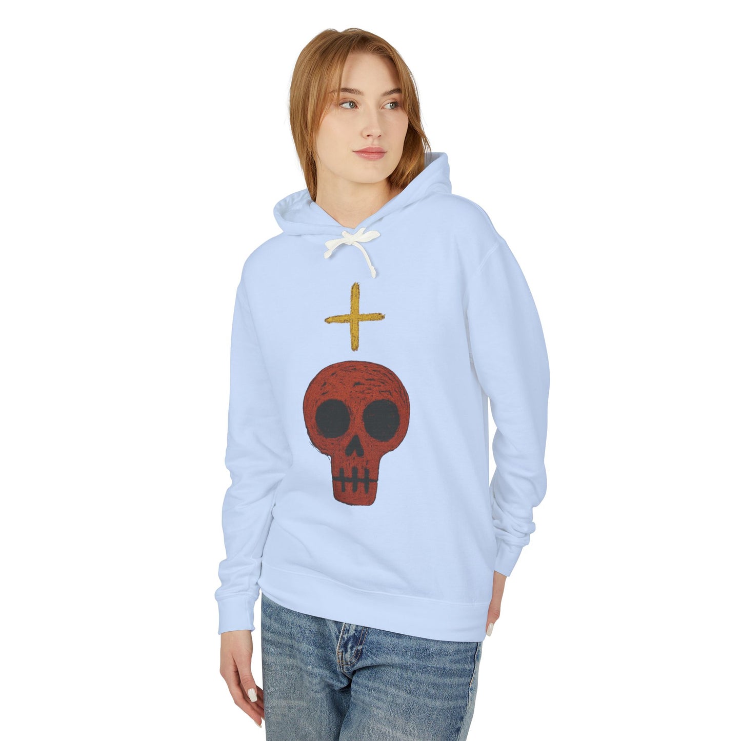 Skull Cross Minimal Hoodie — Gothic Red Skull Graphic Sweatshirt