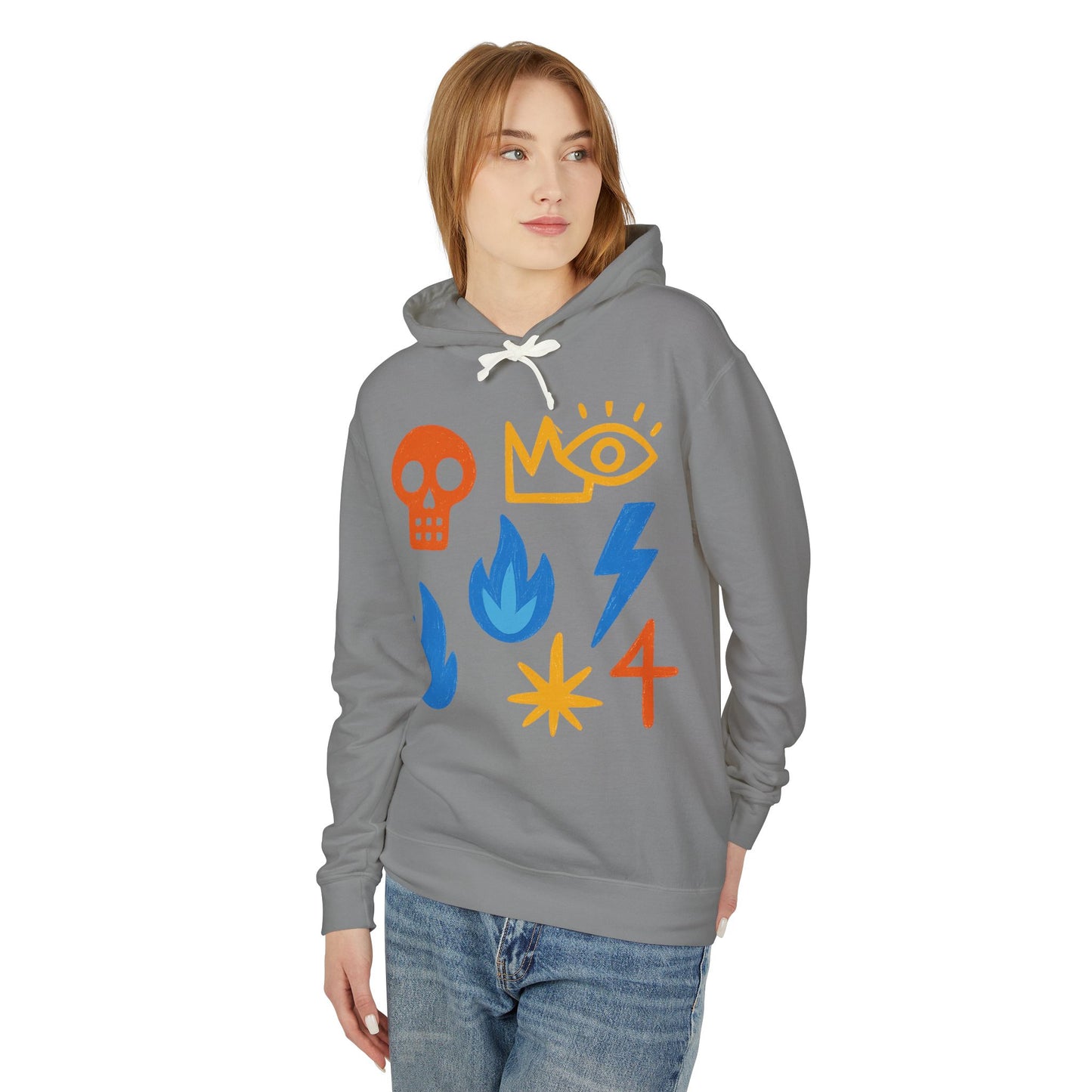 Symbol Icons Hoodie — Abstract Skull, Flame & Lightning Graphic Pullover