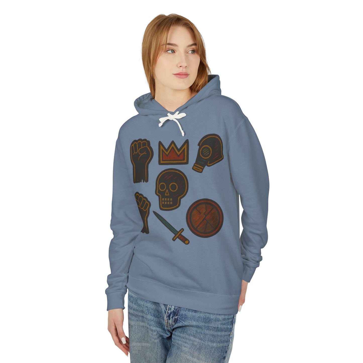 Iconic Goth Sports Hoodie — Crown, Skull & Fist Graphic Pullover