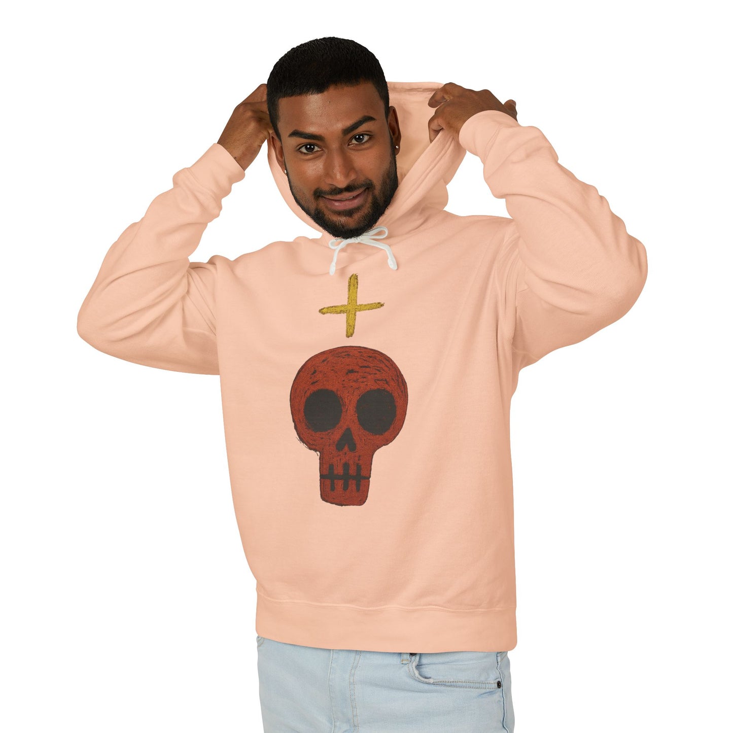 Skull Cross Minimal Hoodie — Gothic Red Skull Graphic Sweatshirt