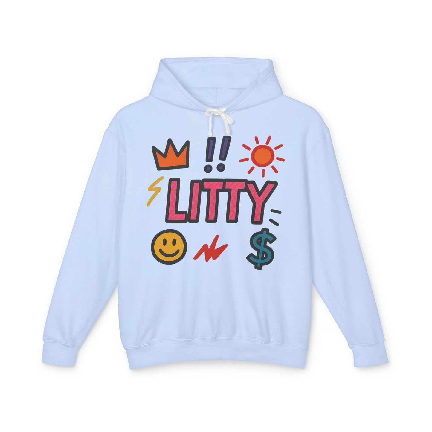 Litty Graphic Hoodie — Fun Pop Art Crown, Smiley & Dollar Design