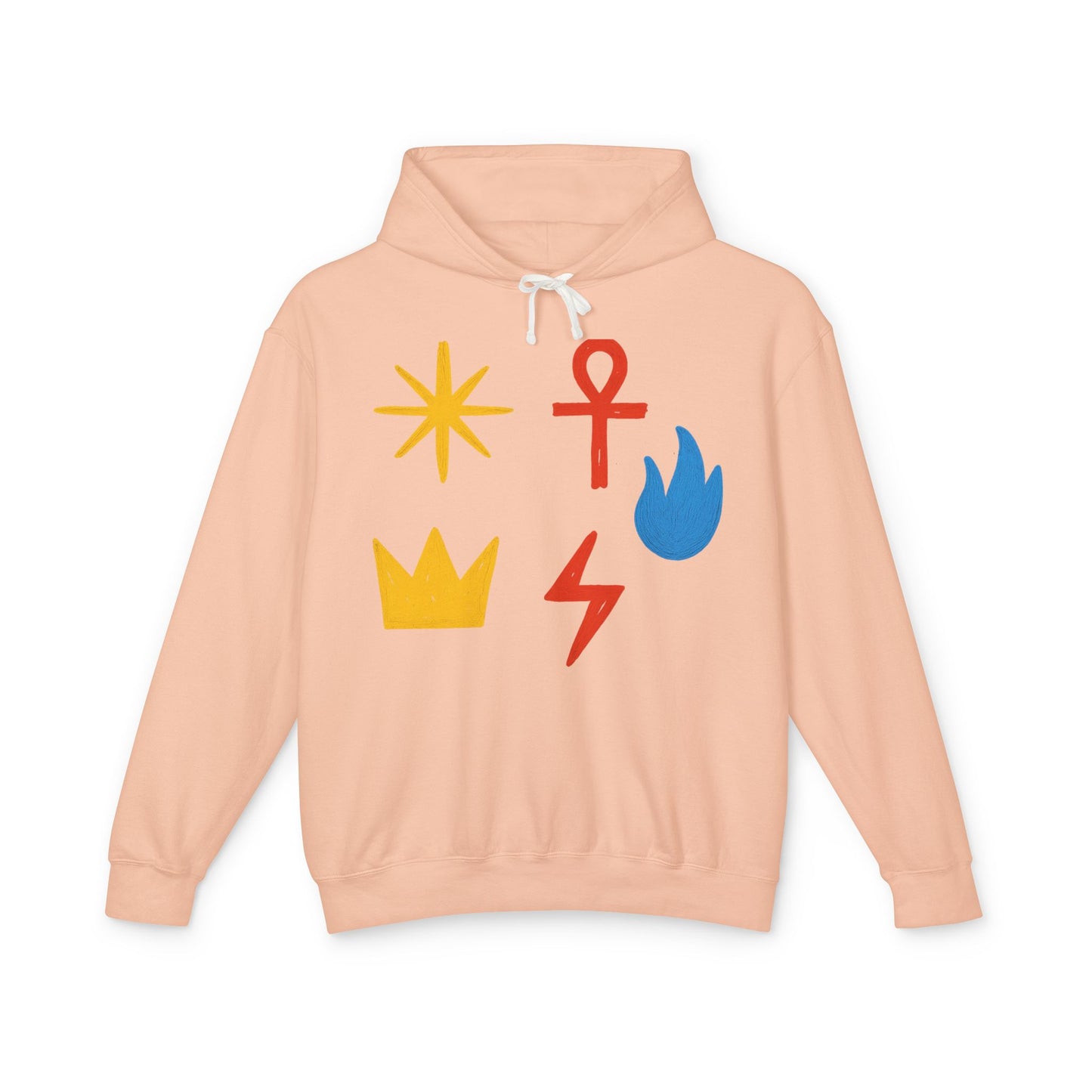 Symbol Icon Hoodie — Minimalist Crown, Ankh & Elemental Graphics Lightweight Pullover