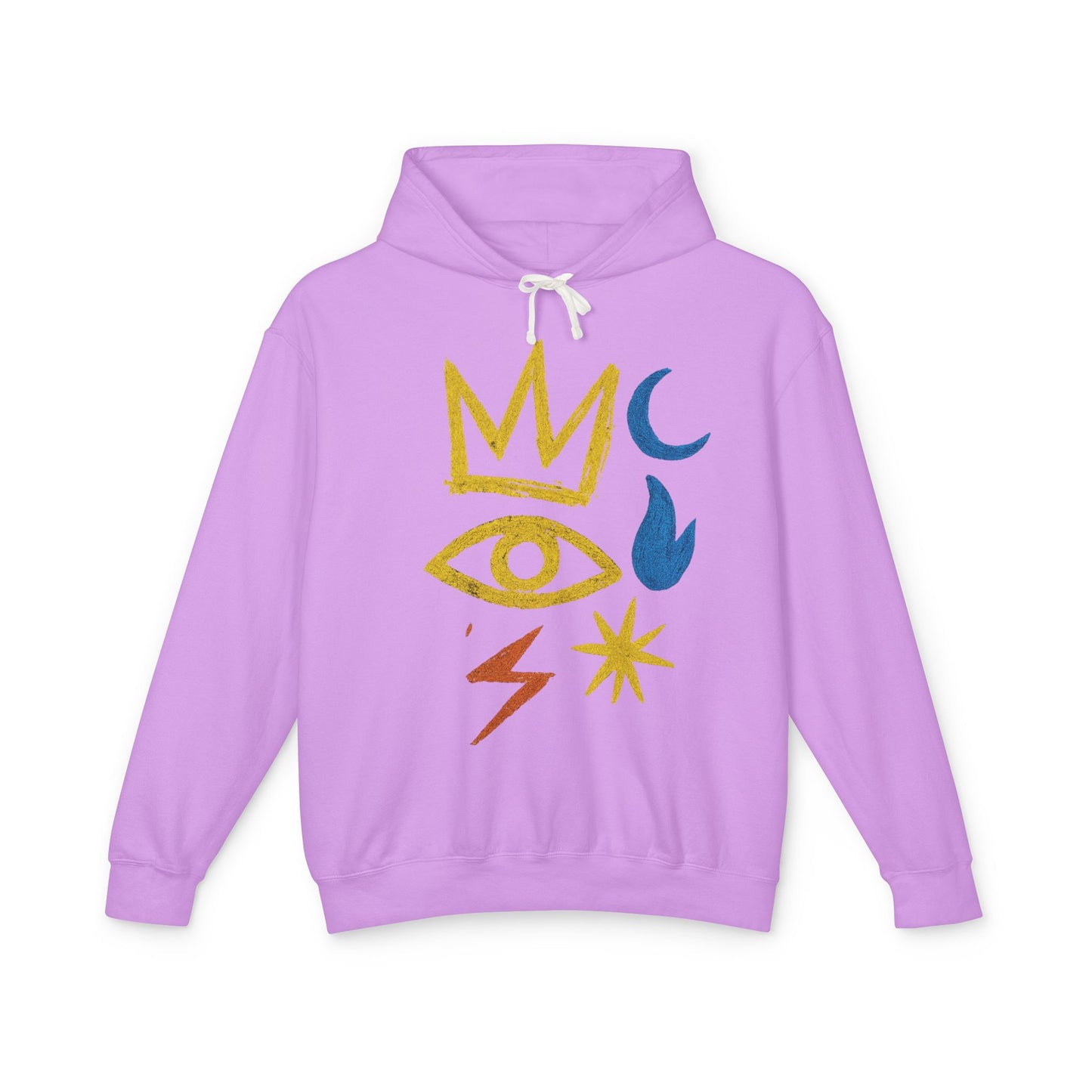 Mystic Symbols Hoodie — Crown, Eye & Celestial Icons Lightweight Pullover