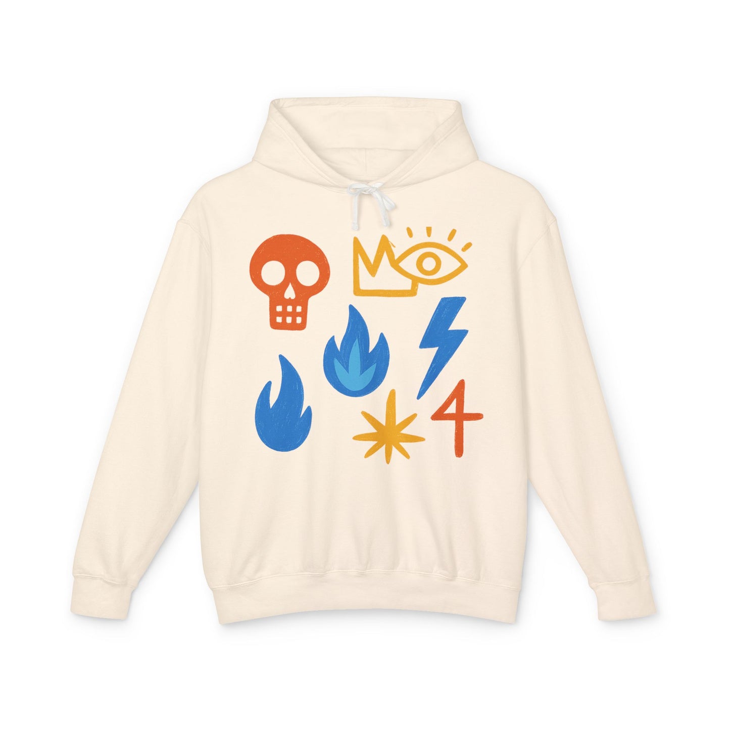 Symbol Icons Hoodie — Abstract Skull, Flame & Lightning Graphic Pullover