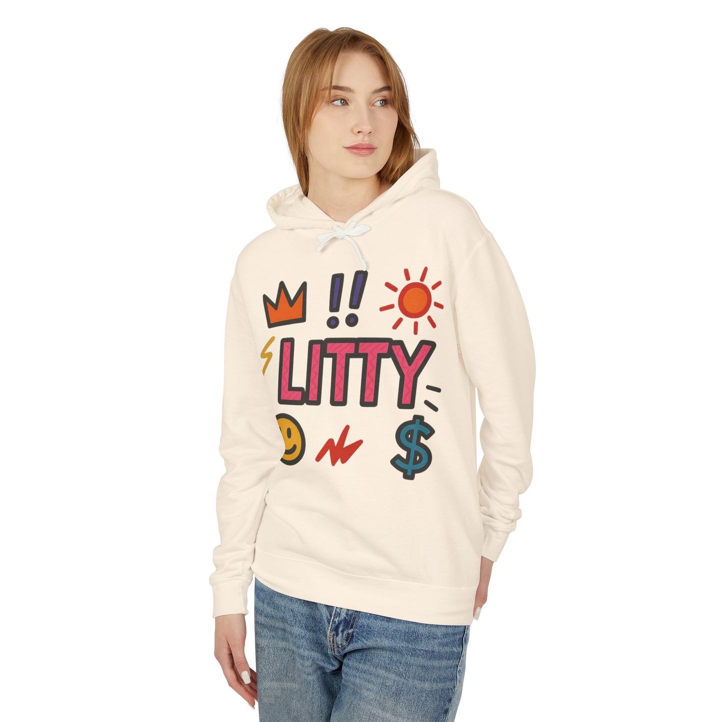 Litty Graphic Hoodie — Fun Pop Art Crown, Smiley & Dollar Design