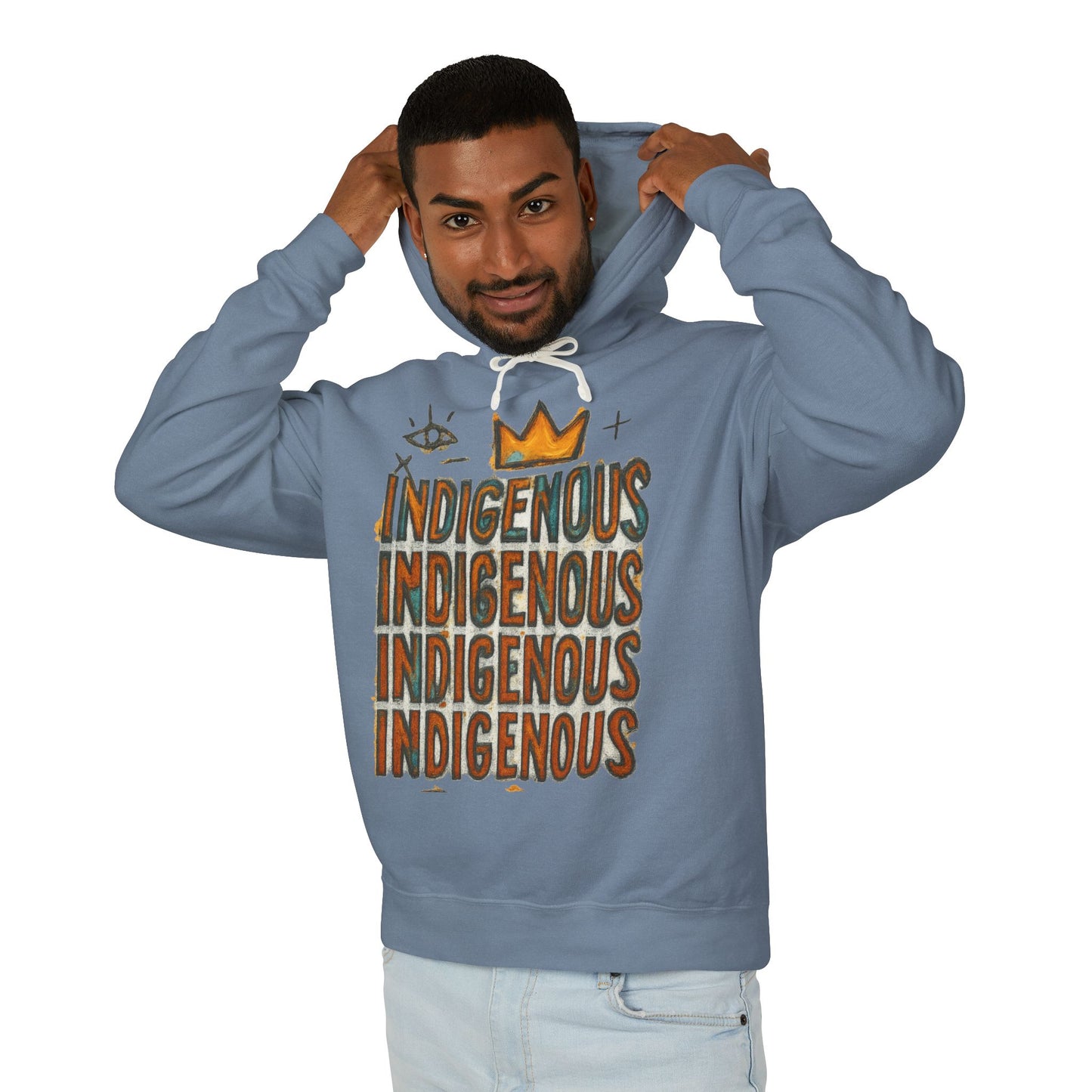 Indigenous Repeated Text Graphic Hoodie — Native Pride Lightweight Sweatshirt