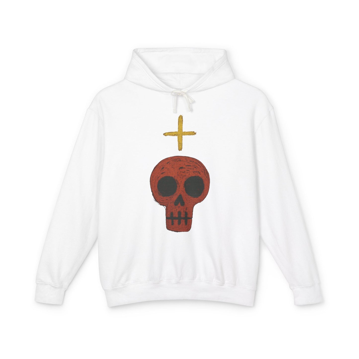 Skull Cross Minimal Hoodie — Gothic Red Skull Graphic Sweatshirt