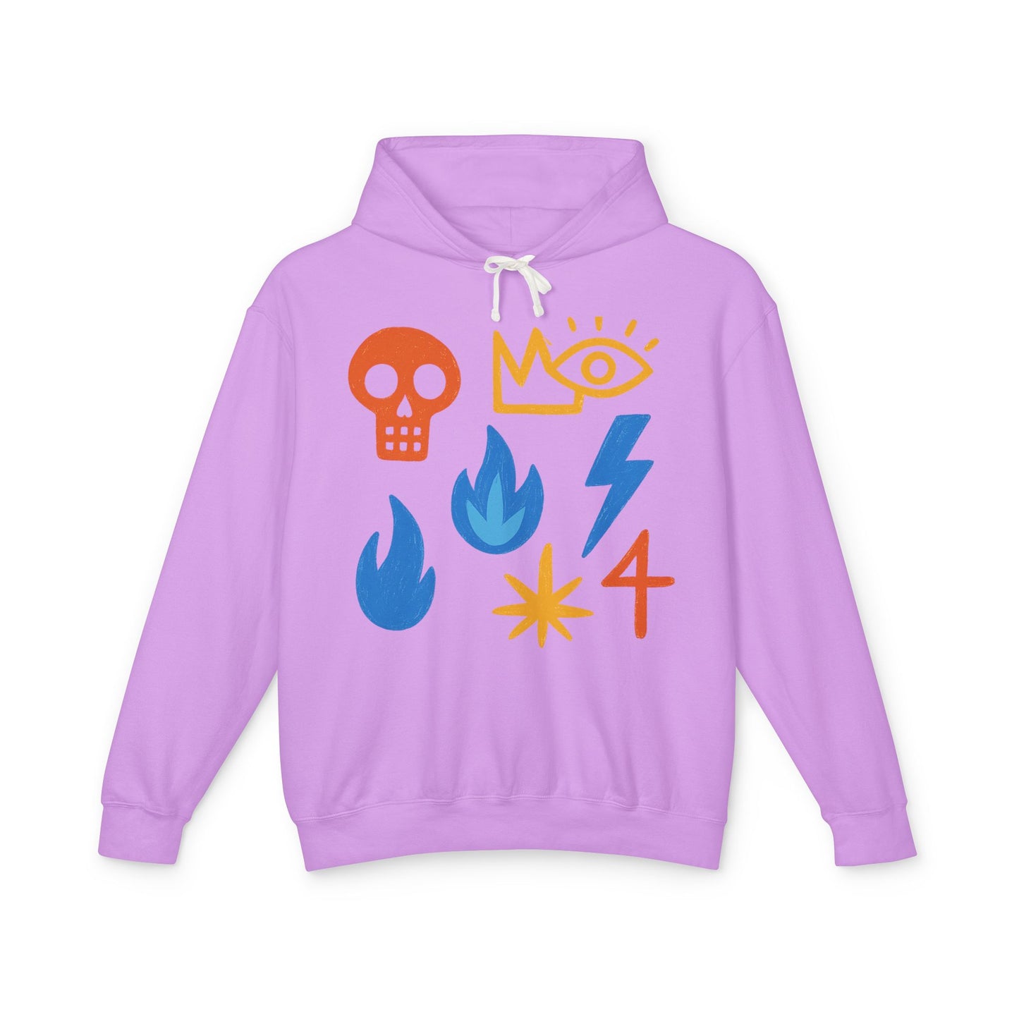 Symbol Icons Hoodie — Abstract Skull, Flame & Lightning Graphic Pullover