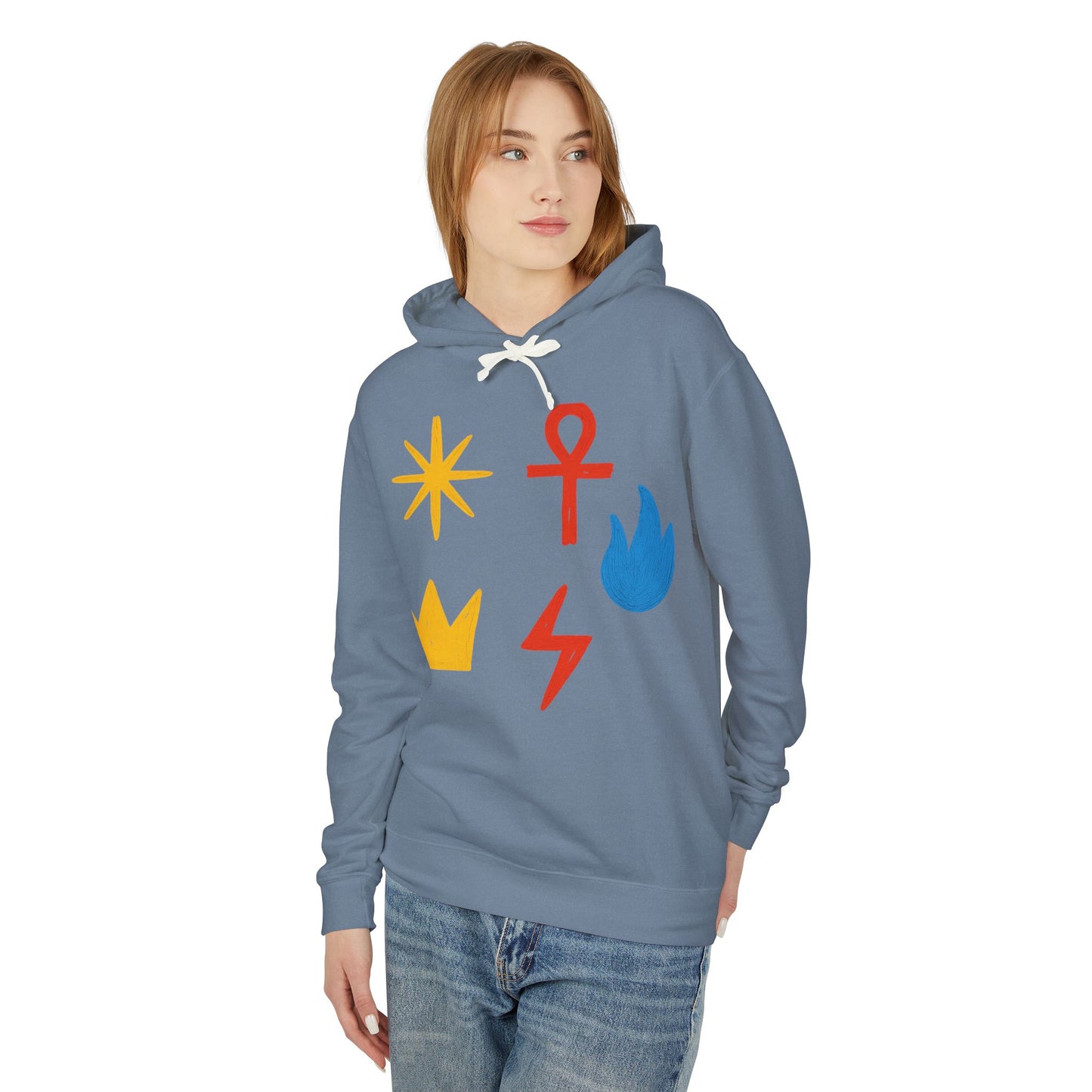 Symbol Icon Hoodie — Minimalist Crown, Ankh & Elemental Graphics Lightweight Pullover