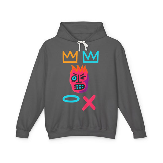 Graphic Hoodie — Neon Crown Flame Face Design