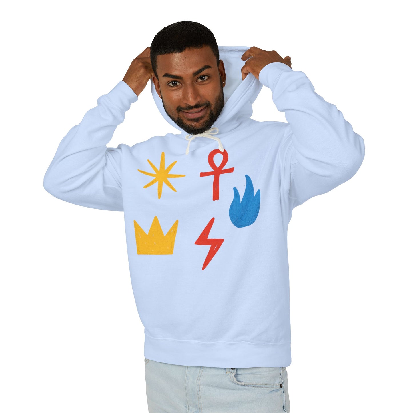 Symbol Icon Hoodie — Minimalist Crown, Ankh & Elemental Graphics Lightweight Pullover