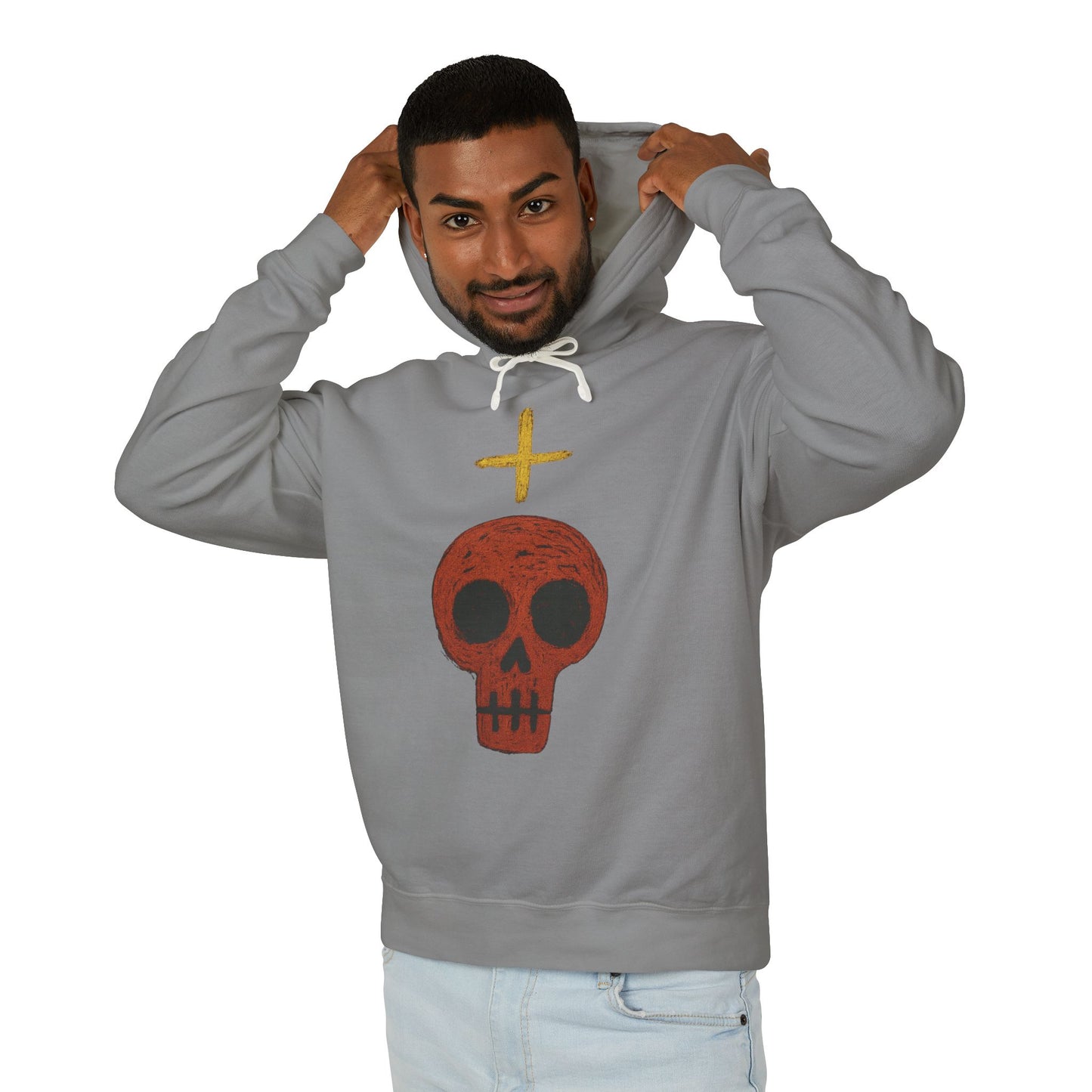 Skull Cross Minimal Hoodie — Gothic Red Skull Graphic Sweatshirt