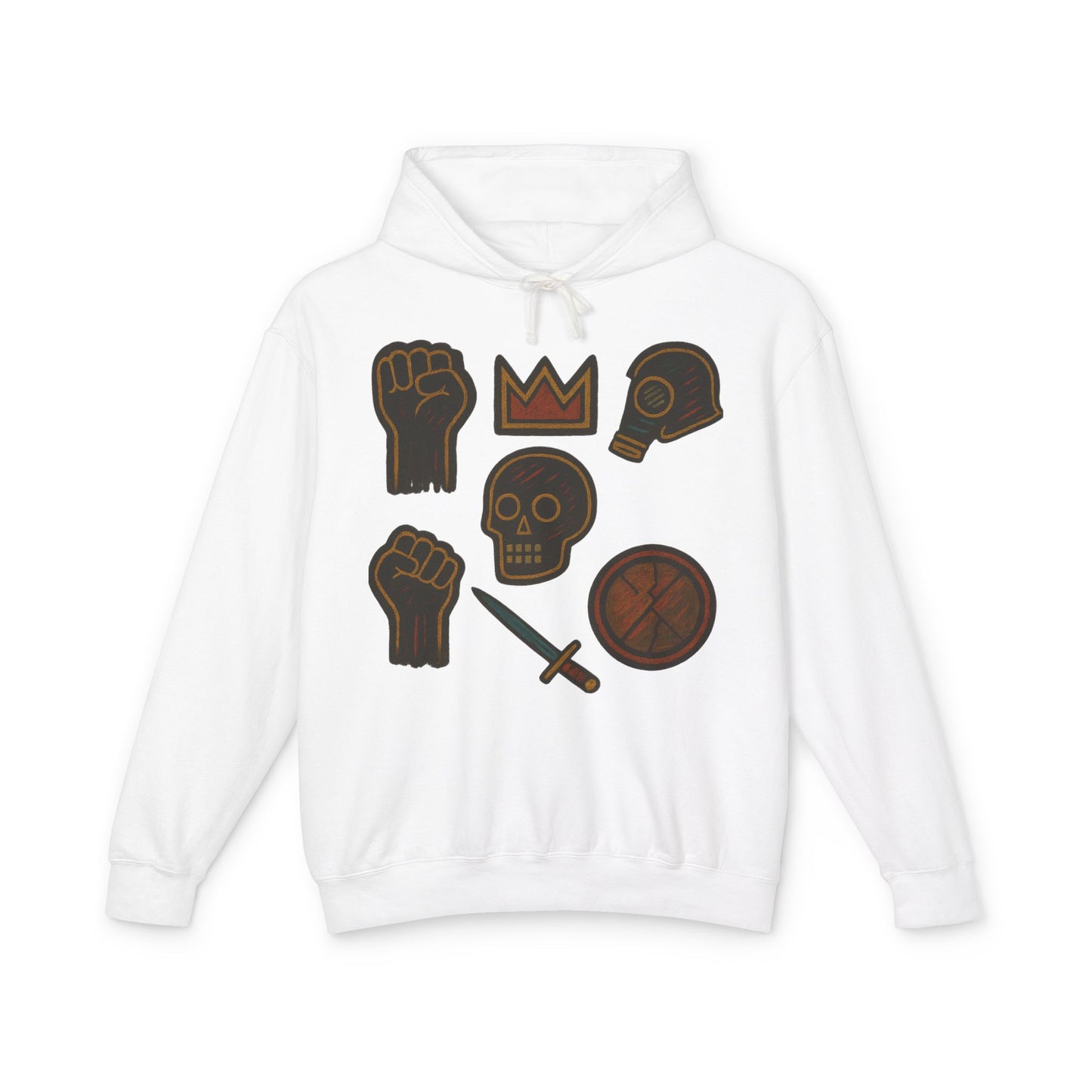 Iconic Goth Sports Hoodie — Crown, Skull & Fist Graphic Pullover