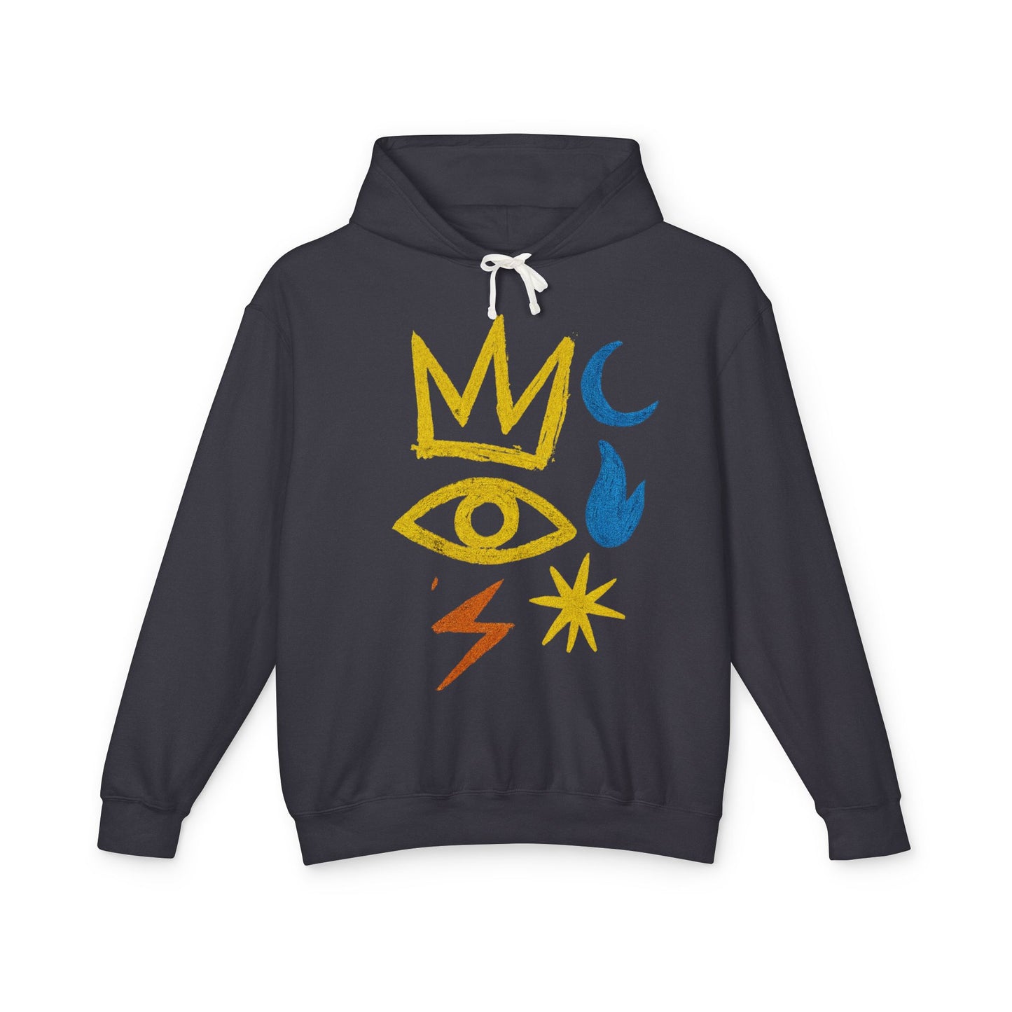 Mystic Symbols Hoodie — Crown, Eye & Celestial Icons Lightweight Pullover