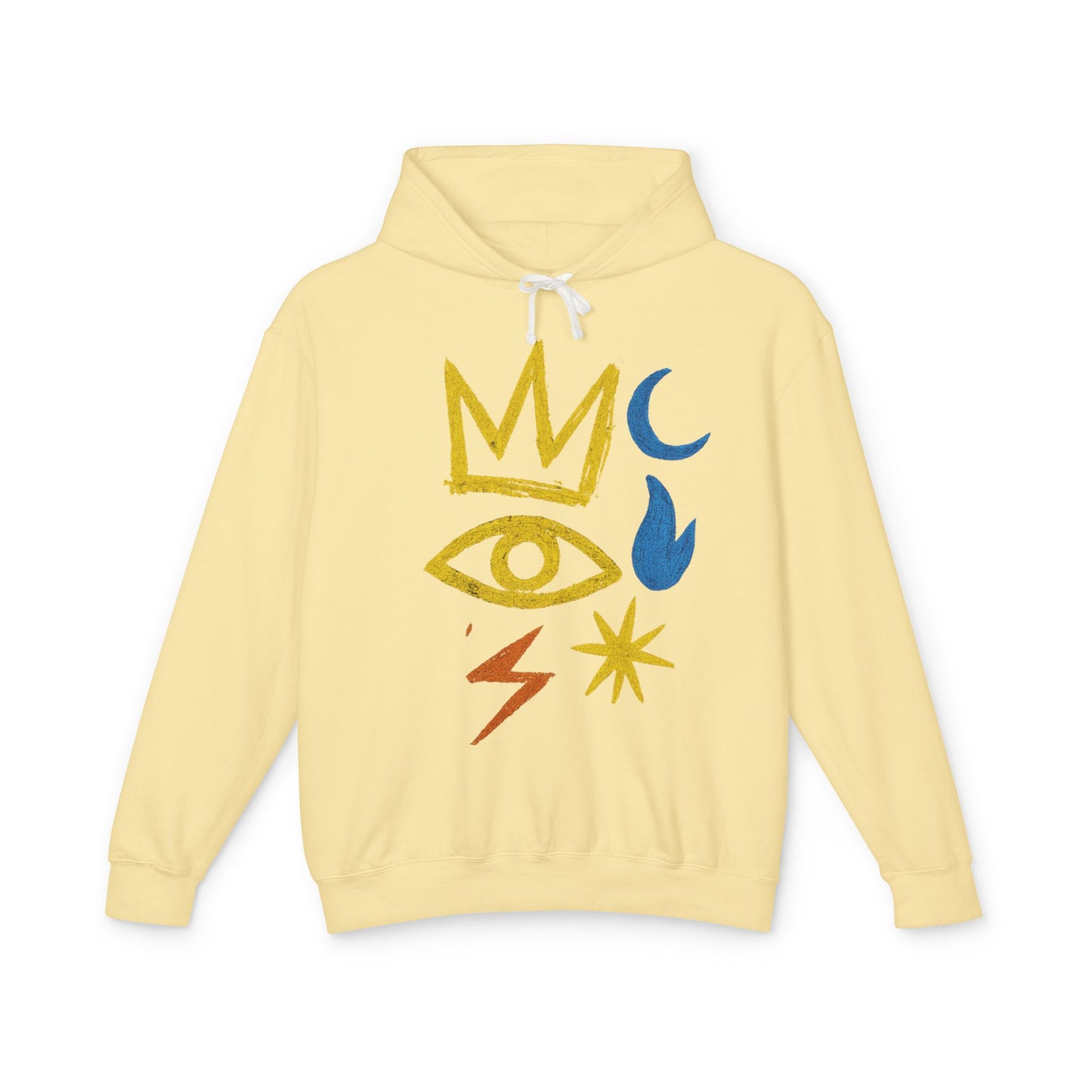 Mystic Symbols Hoodie — Crown, Eye & Celestial Icons Lightweight Pullover