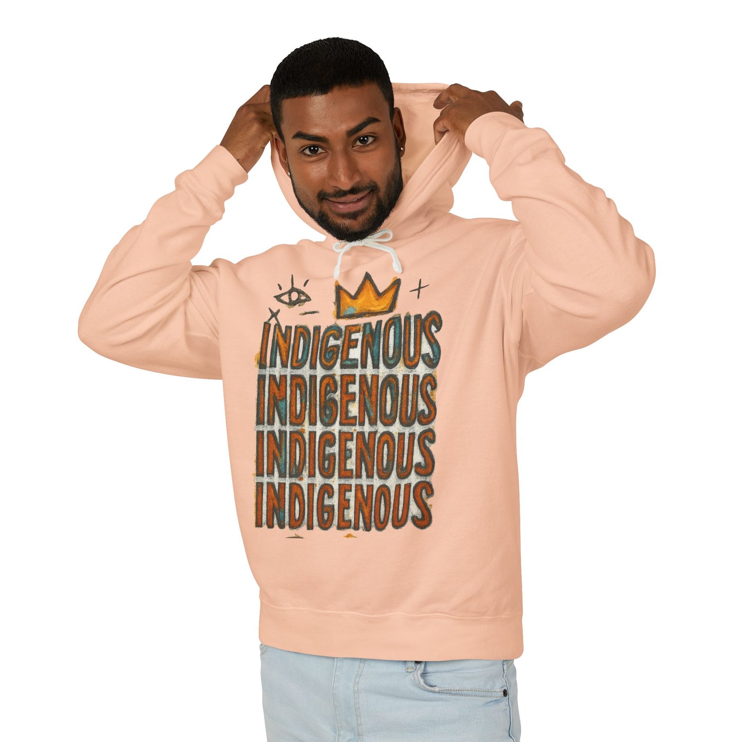 Indigenous Repeated Text Graphic Hoodie — Native Pride Lightweight Sweatshirt