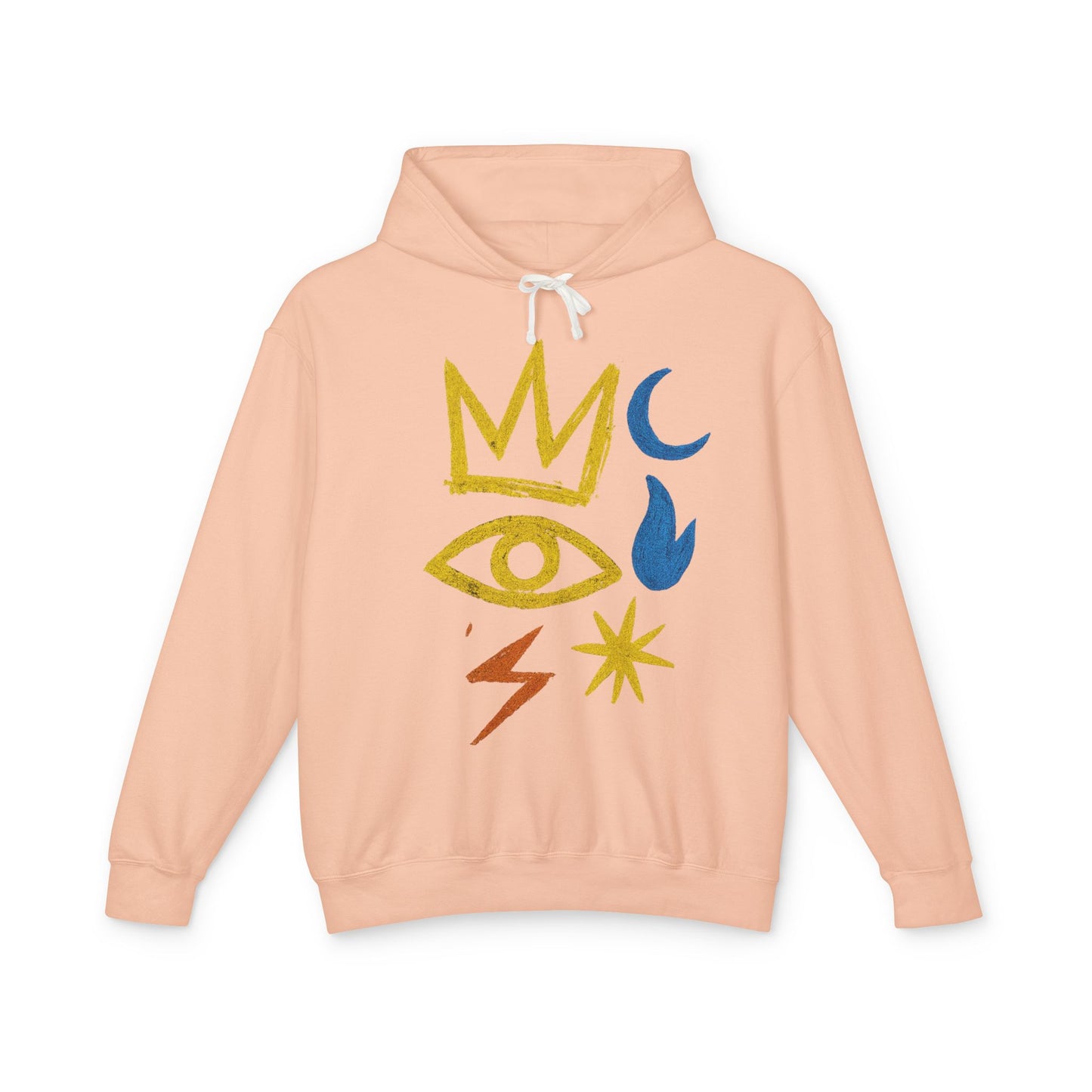 Mystic Symbols Hoodie — Crown, Eye & Celestial Icons Lightweight Pullover