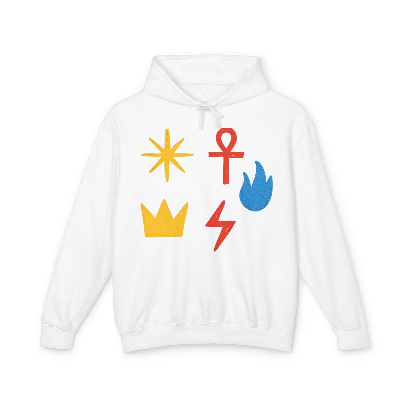 Symbol Icon Hoodie — Minimalist Crown, Ankh & Elemental Graphics Lightweight Pullover
