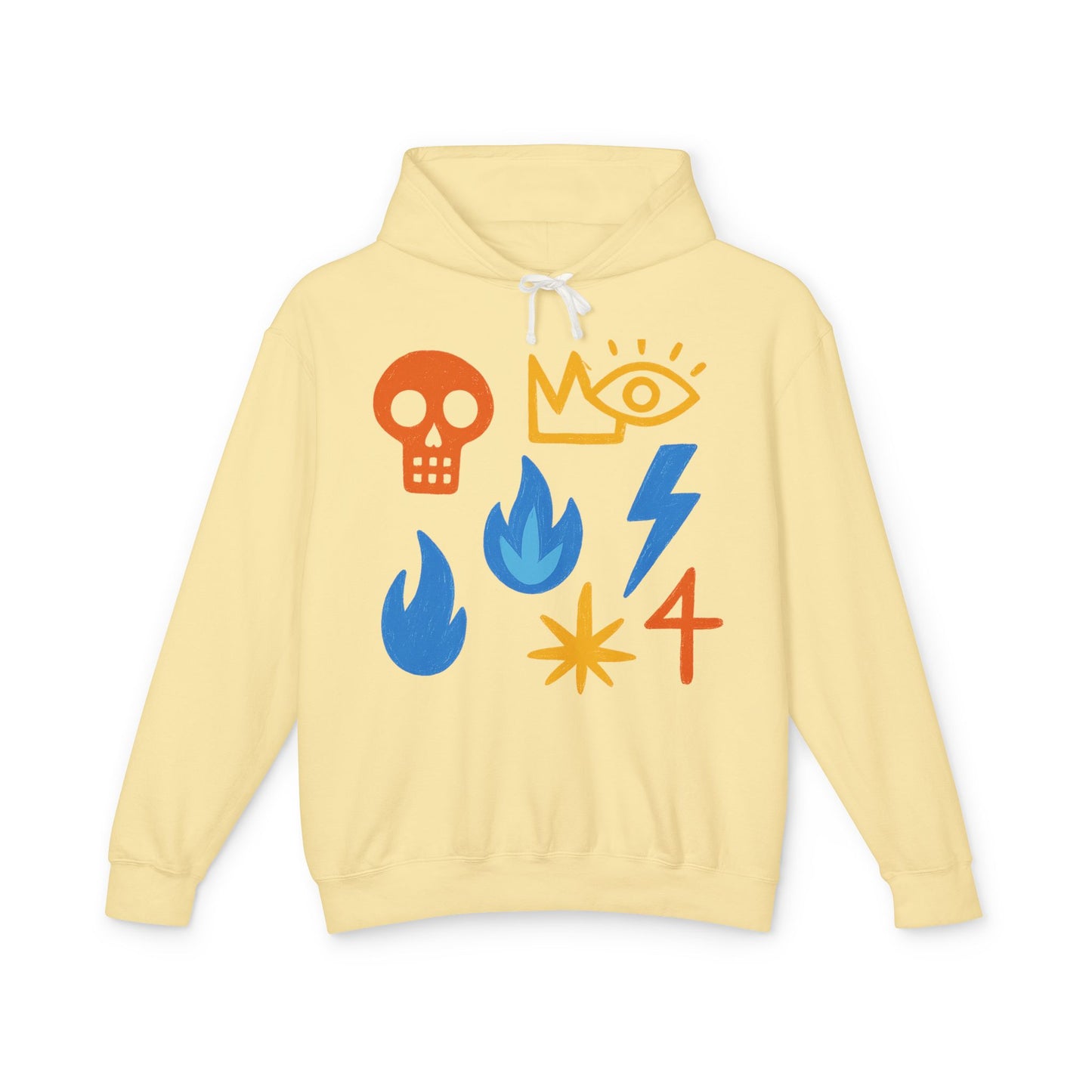 Symbol Icons Hoodie — Abstract Skull, Flame & Lightning Graphic Pullover