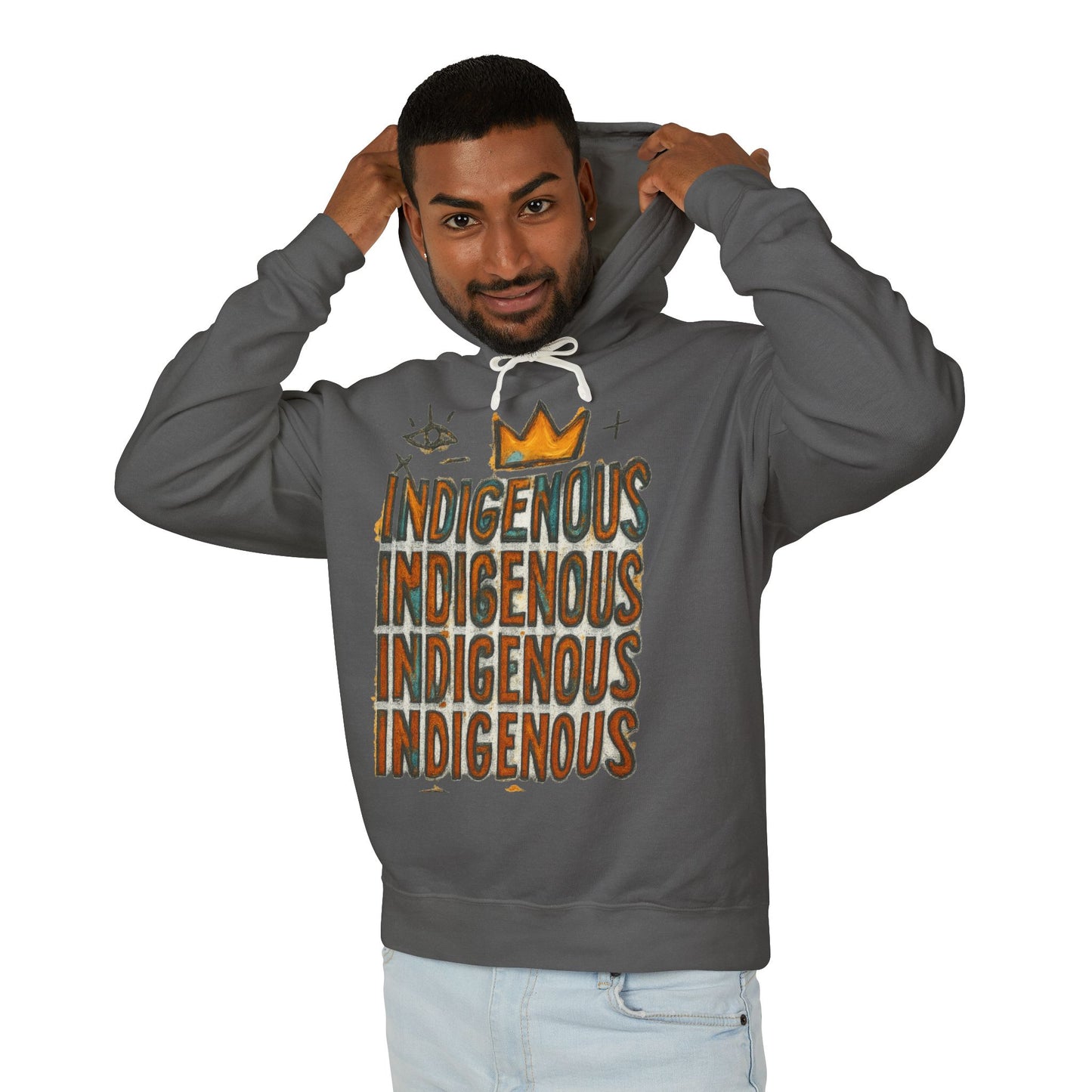 Indigenous Repeated Text Graphic Hoodie — Native Pride Lightweight Sweatshirt