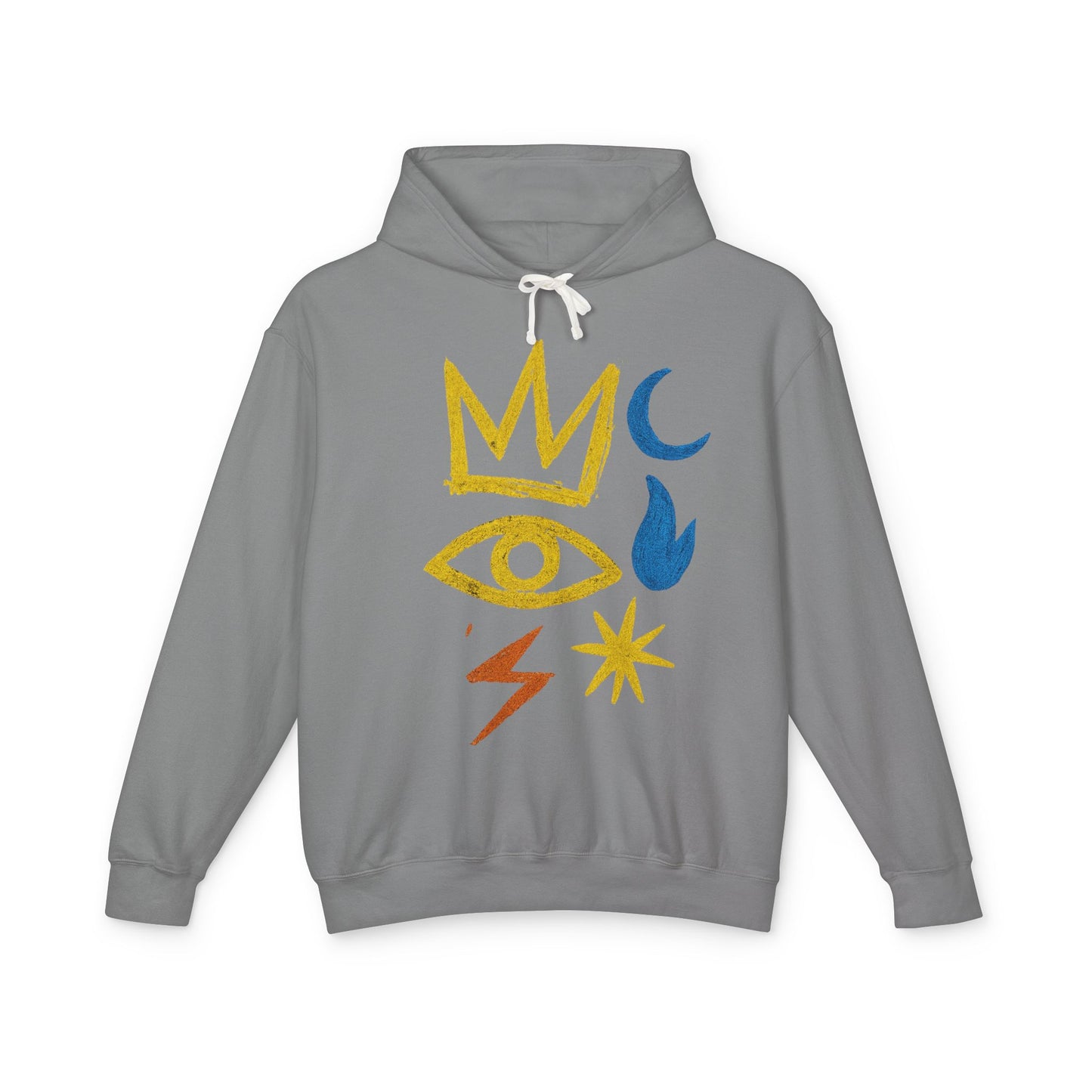 Mystic Symbols Hoodie — Crown, Eye & Celestial Icons Lightweight Pullover