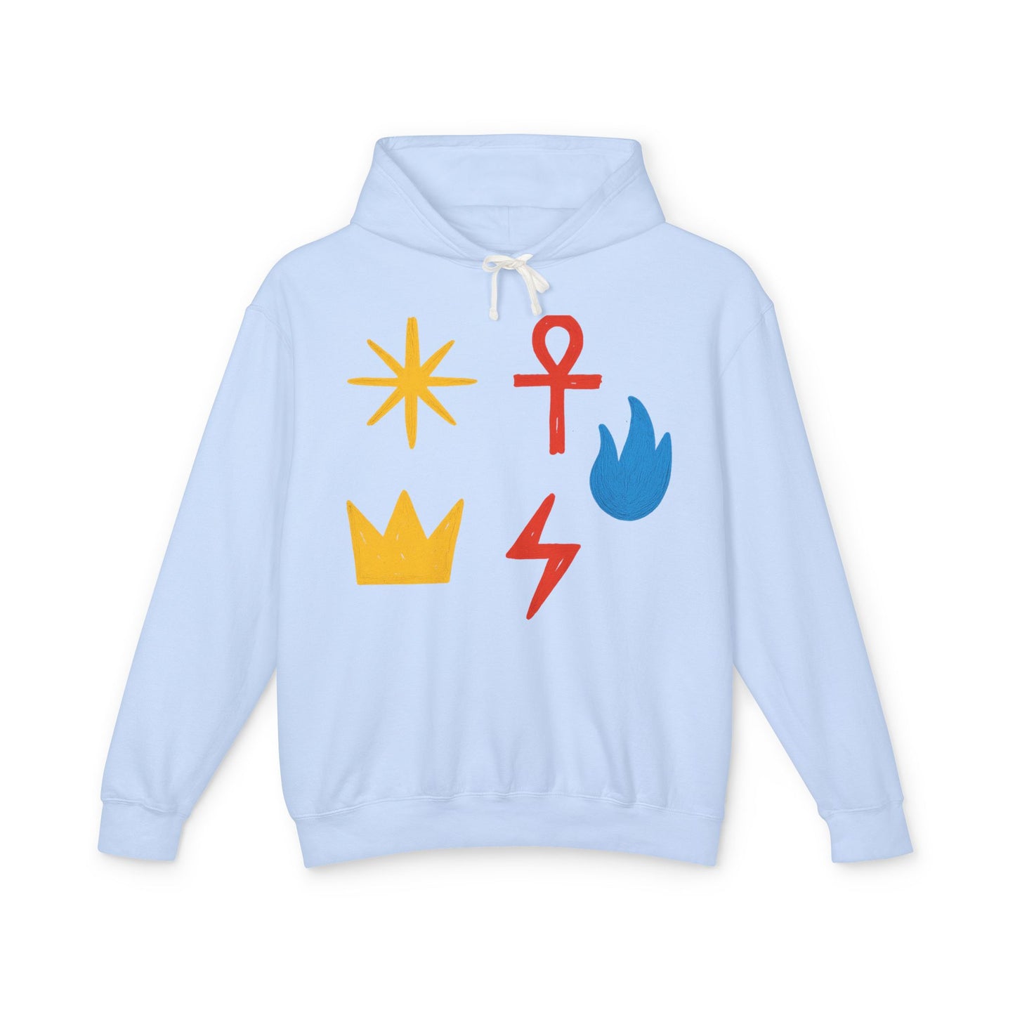 Symbol Icon Hoodie — Minimalist Crown, Ankh & Elemental Graphics Lightweight Pullover