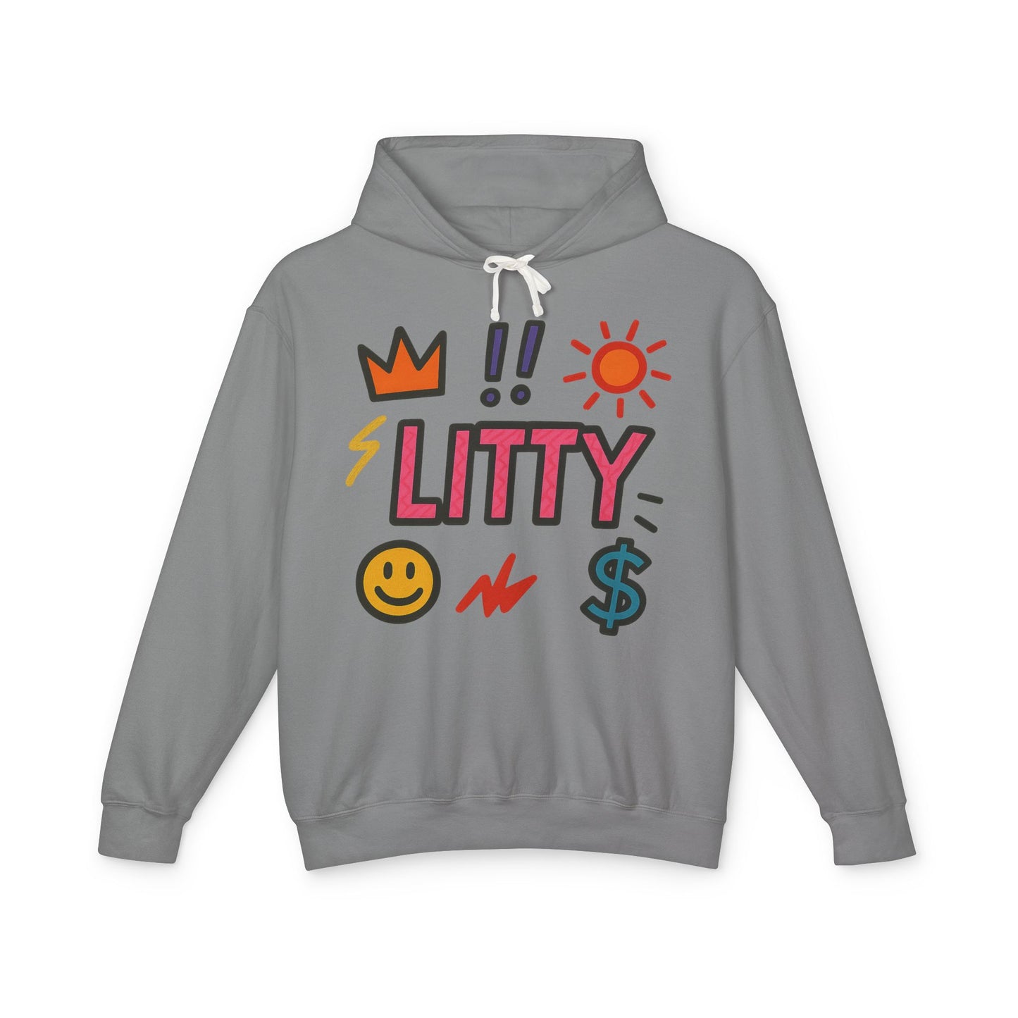 Litty Graphic Hoodie — Fun Pop Art Crown, Smiley & Dollar Design