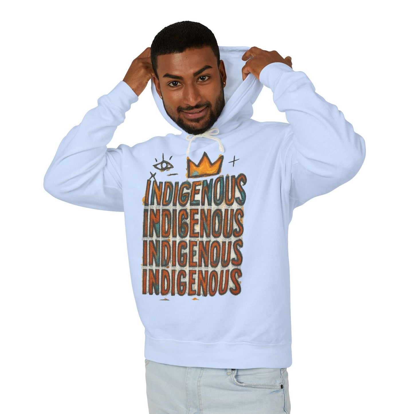 Indigenous Repeated Text Graphic Hoodie — Native Pride Lightweight Sweatshirt