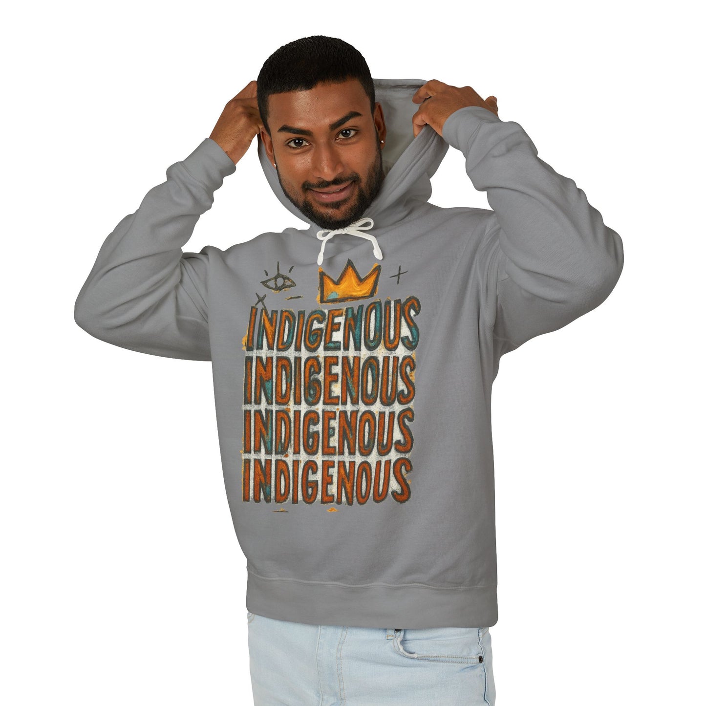 Indigenous Repeated Text Graphic Hoodie — Native Pride Lightweight Sweatshirt