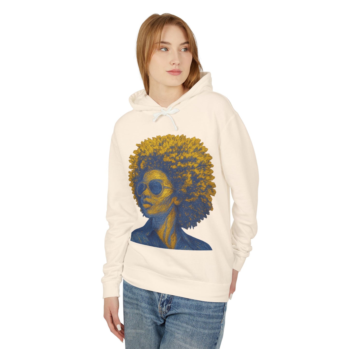 Afro Chic Portrait Hoodie — Vintage Retro Woman with Sunglasses Sweatshirt