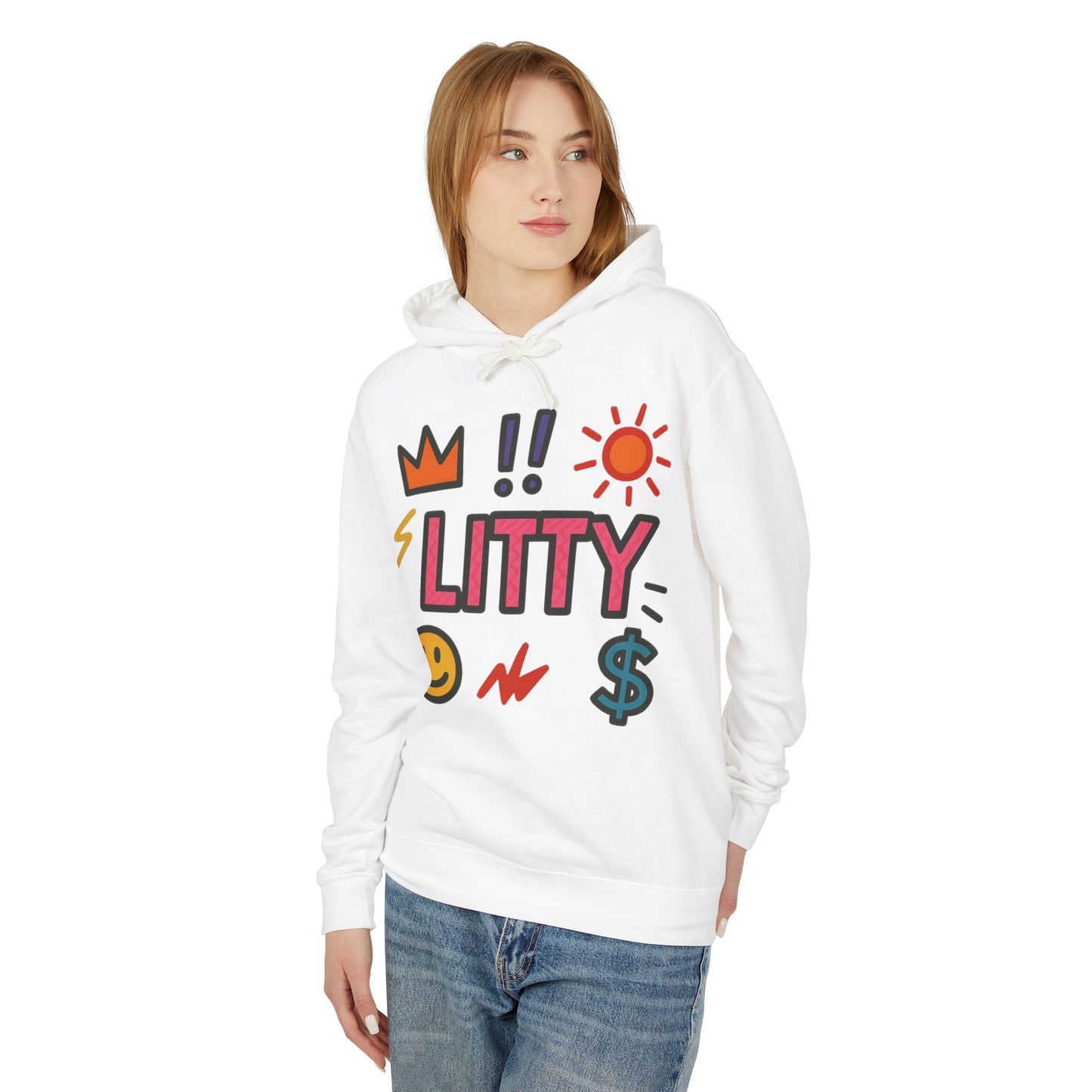 Litty Graphic Hoodie — Fun Pop Art Crown, Smiley & Dollar Design