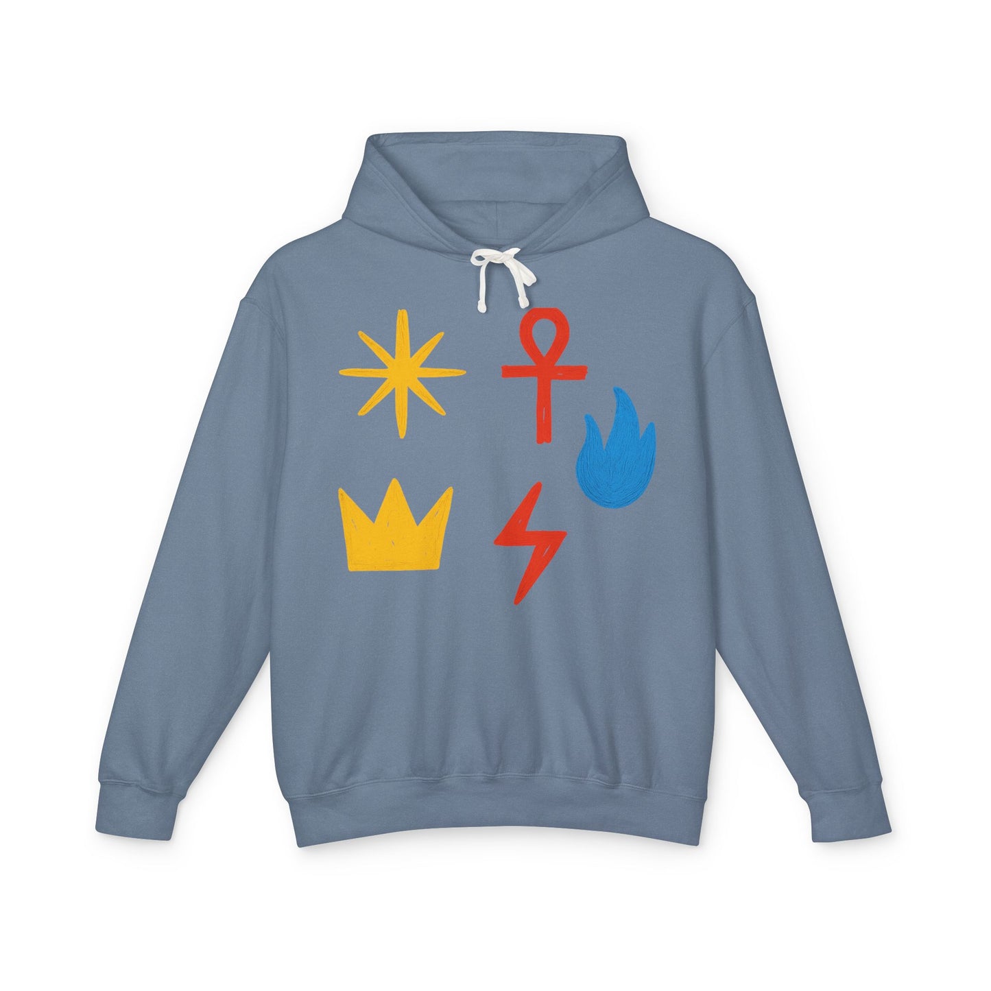 Symbol Icon Hoodie — Minimalist Crown, Ankh & Elemental Graphics Lightweight Pullover
