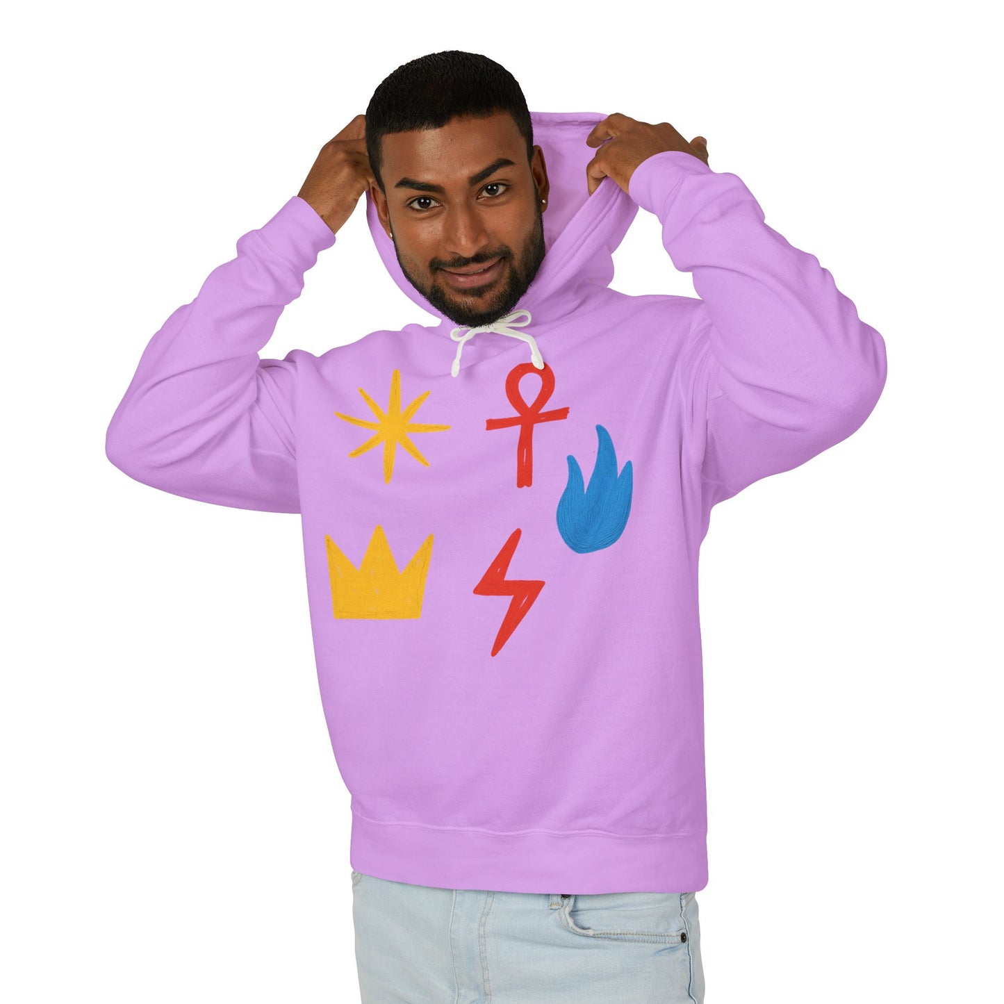 Symbol Icon Hoodie — Minimalist Crown, Ankh & Elemental Graphics Lightweight Pullover