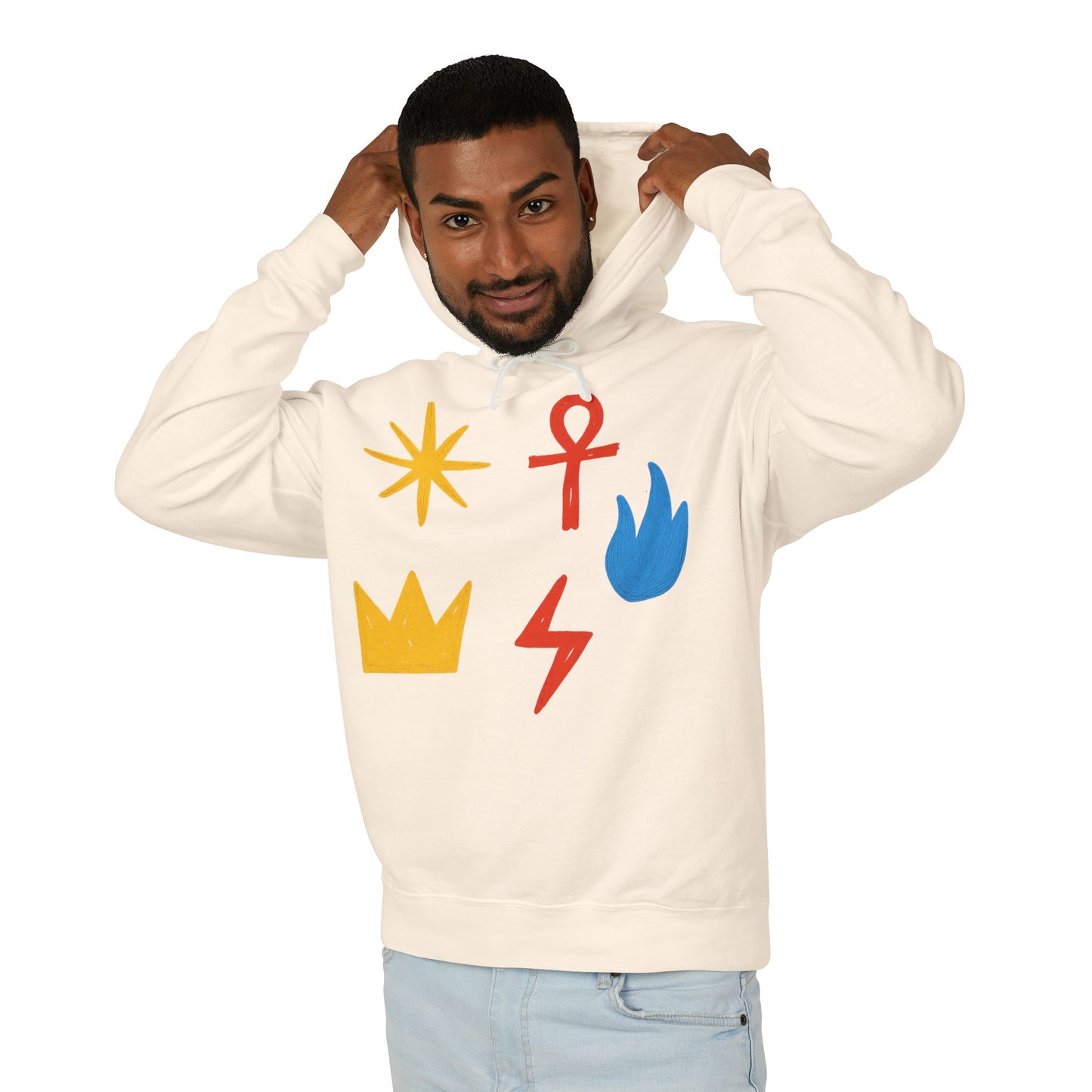 Symbol Icon Hoodie — Minimalist Crown, Ankh & Elemental Graphics Lightweight Pullover