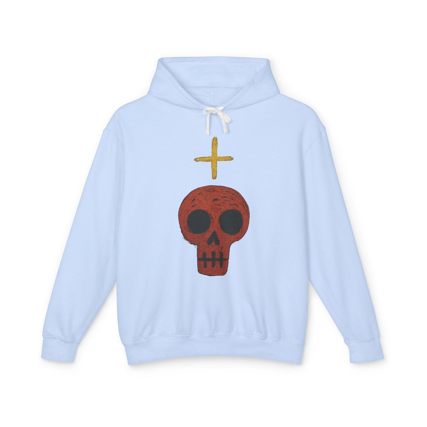 Skull Cross Minimal Hoodie — Gothic Red Skull Graphic Sweatshirt