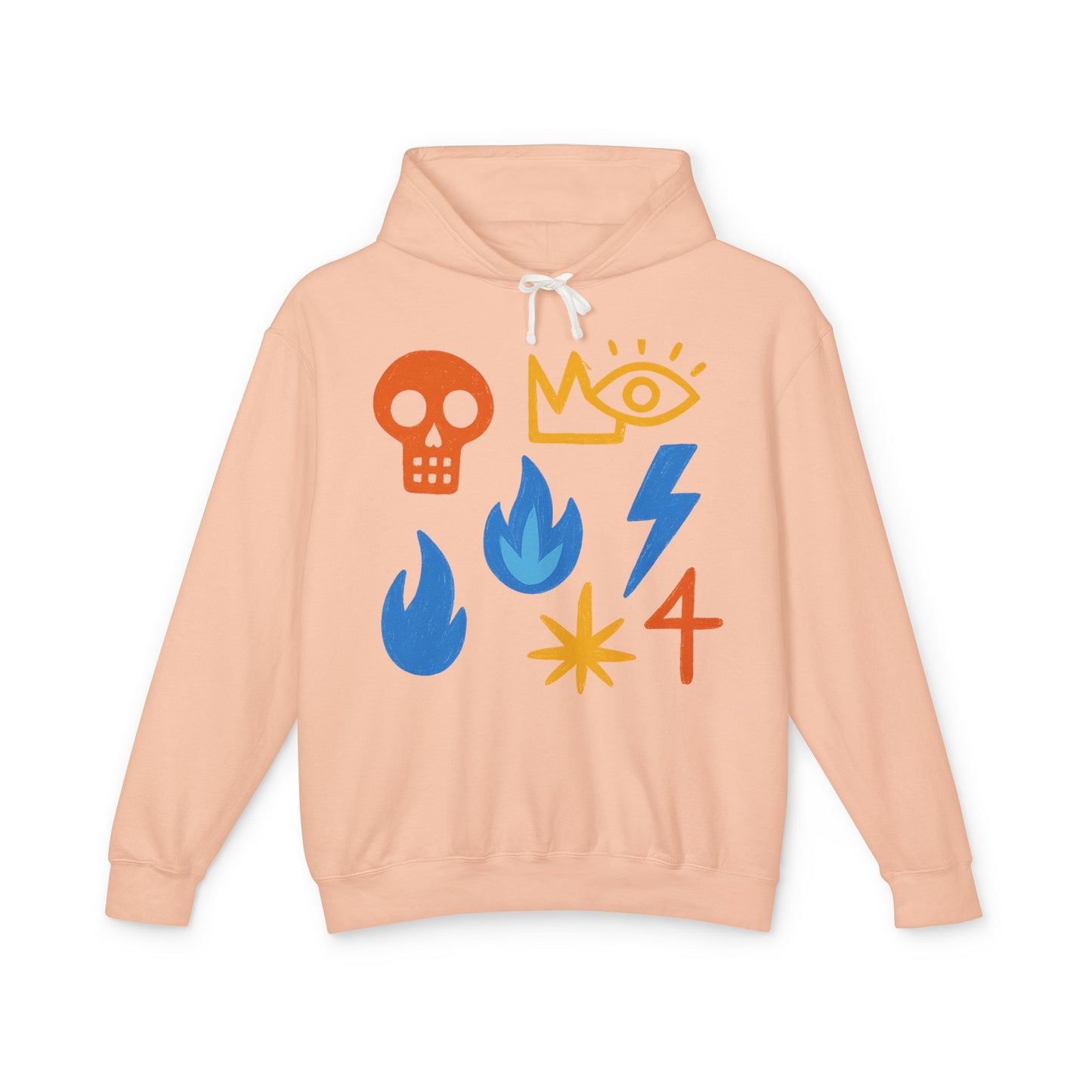 Symbol Icons Hoodie — Abstract Skull, Flame & Lightning Graphic Pullover
