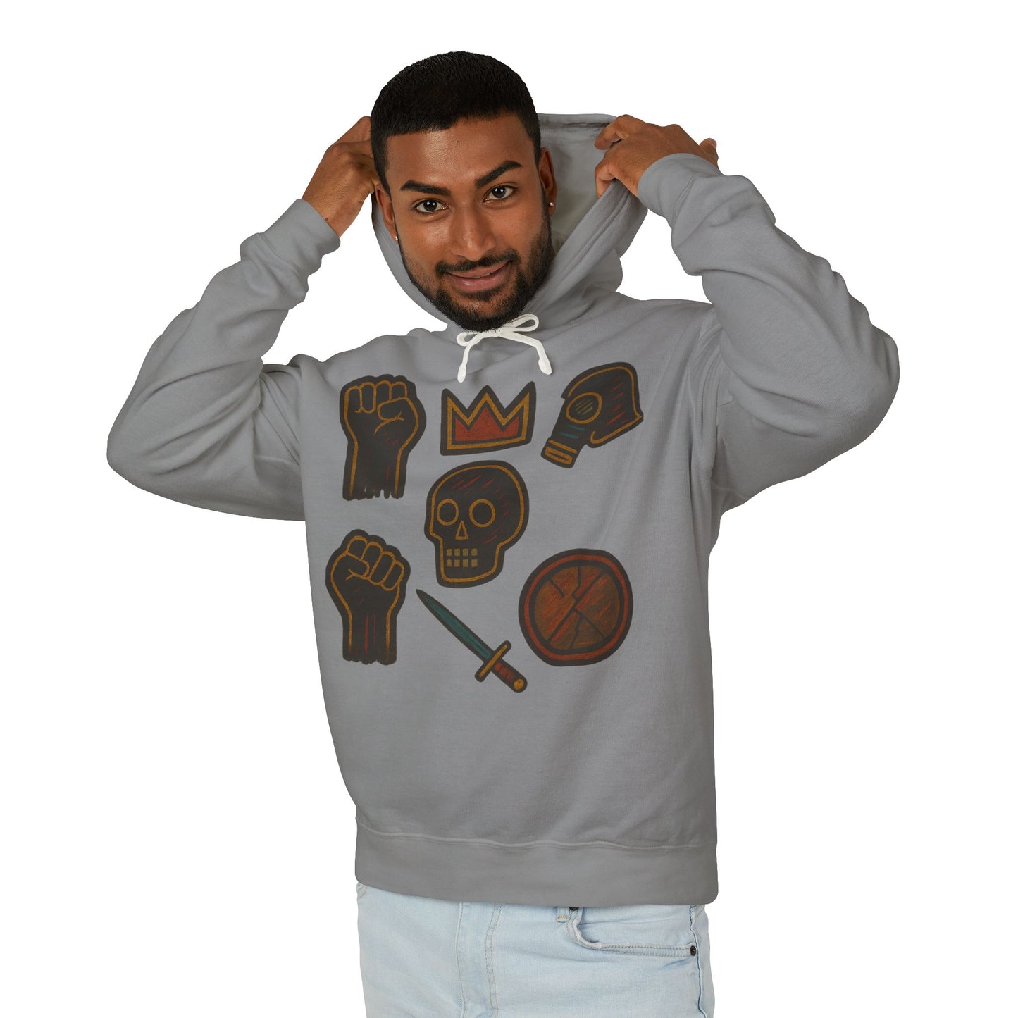 Iconic Goth Sports Hoodie — Crown, Skull & Fist Graphic Pullover