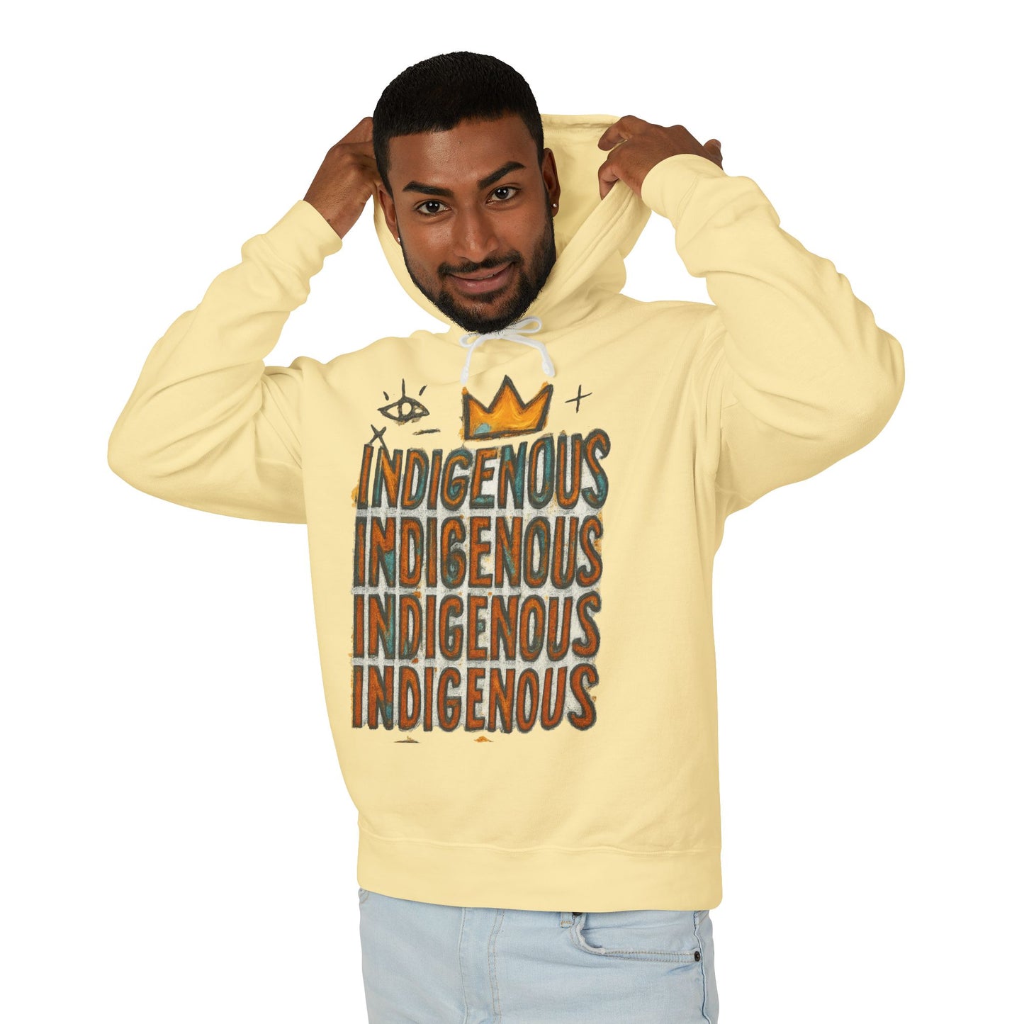 Indigenous Repeated Text Graphic Hoodie — Native Pride Lightweight Sweatshirt