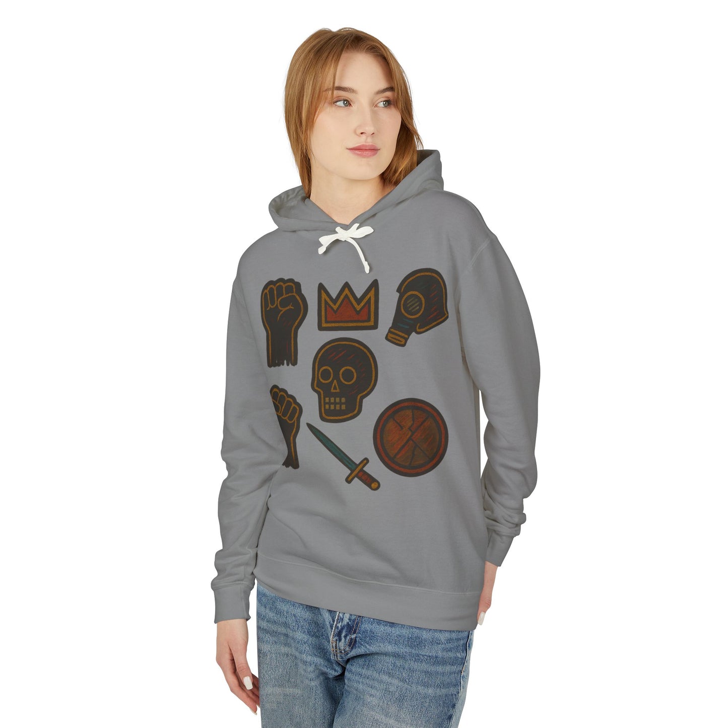 Iconic Goth Sports Hoodie — Crown, Skull & Fist Graphic Pullover