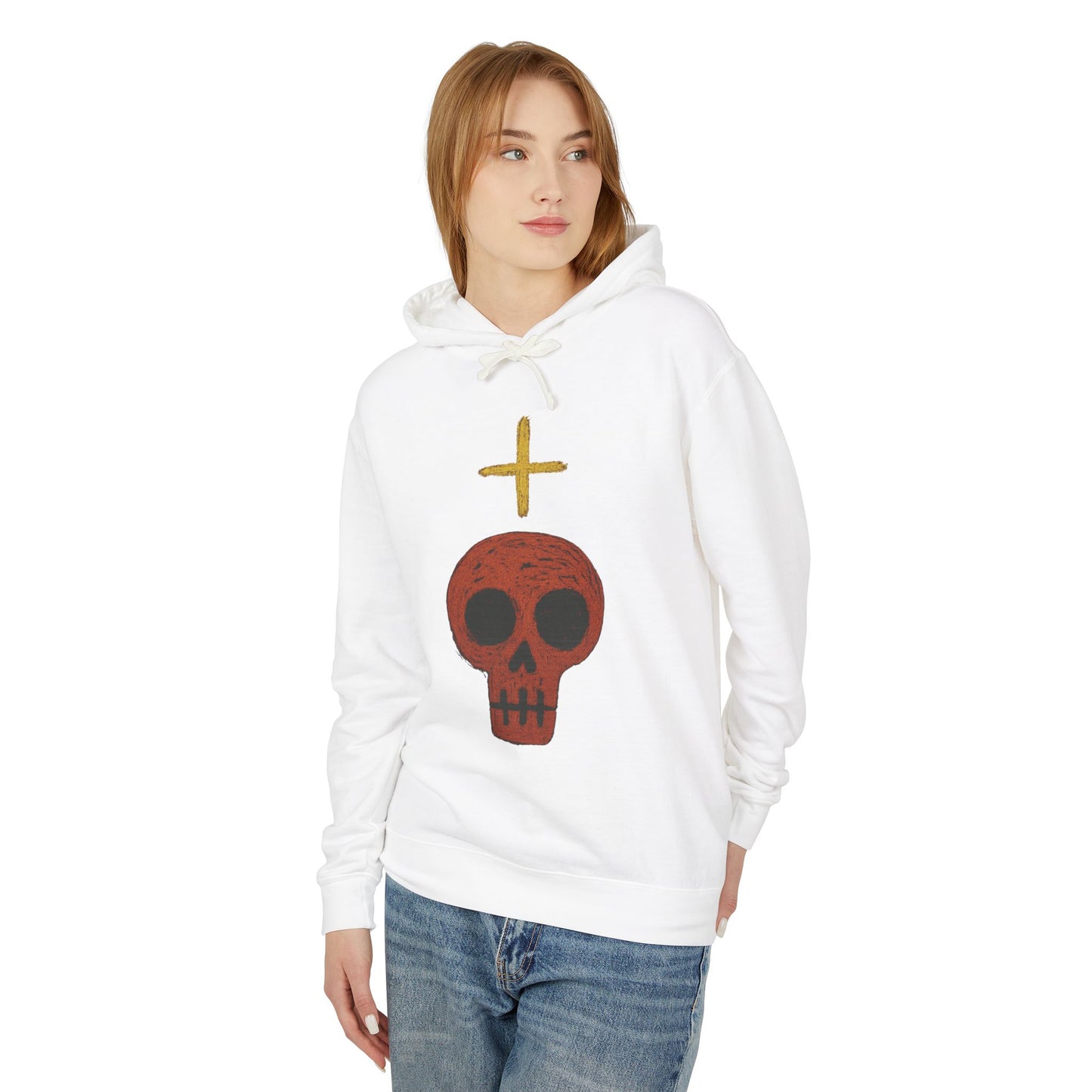 Skull Cross Minimal Hoodie — Gothic Red Skull Graphic Sweatshirt