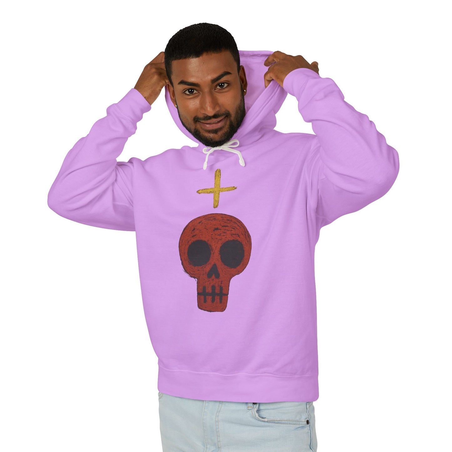 Skull Cross Minimal Hoodie — Gothic Red Skull Graphic Sweatshirt