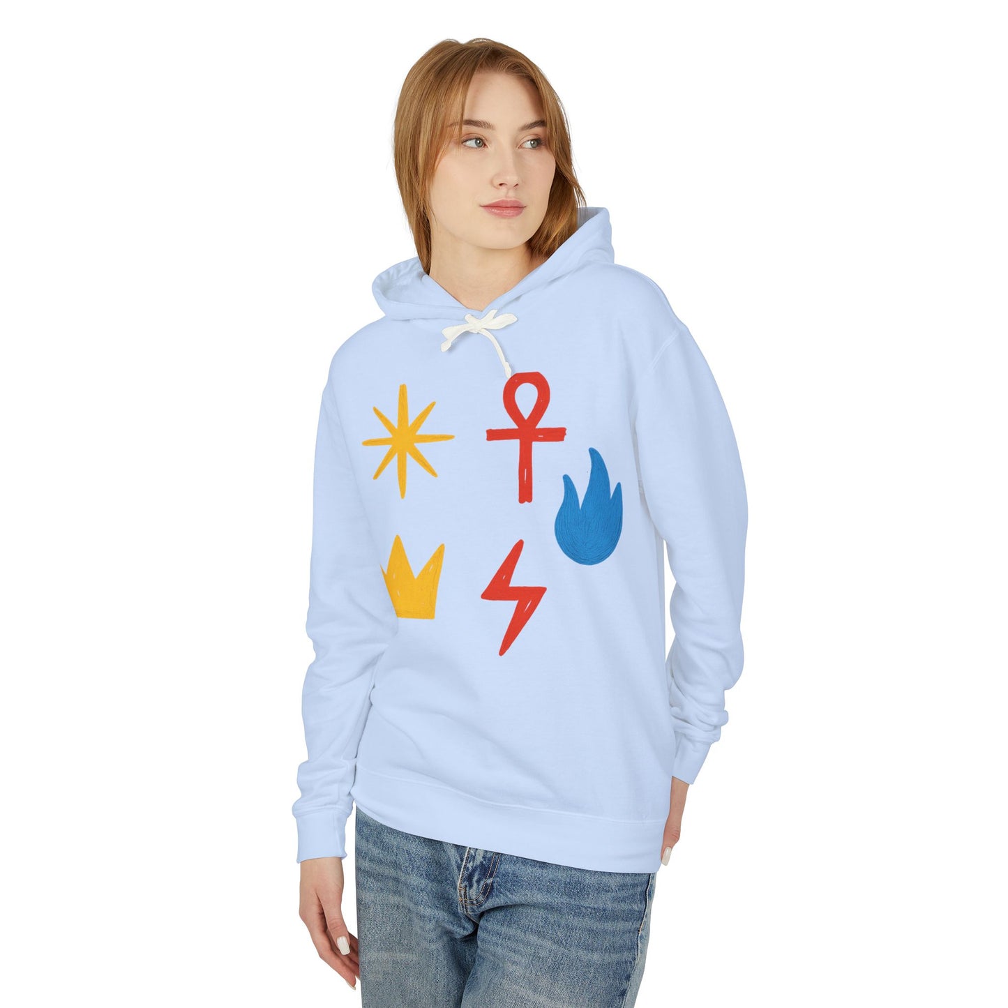Symbol Icon Hoodie — Minimalist Crown, Ankh & Elemental Graphics Lightweight Pullover