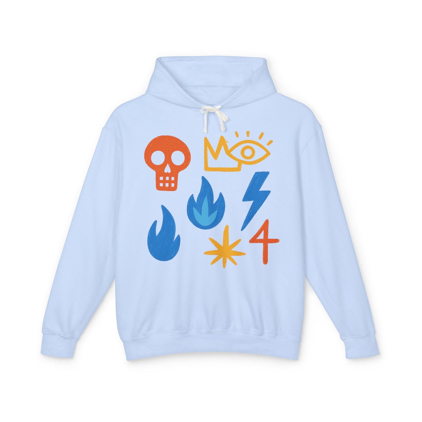 Symbol Icons Hoodie — Abstract Skull, Flame & Lightning Graphic Pullover