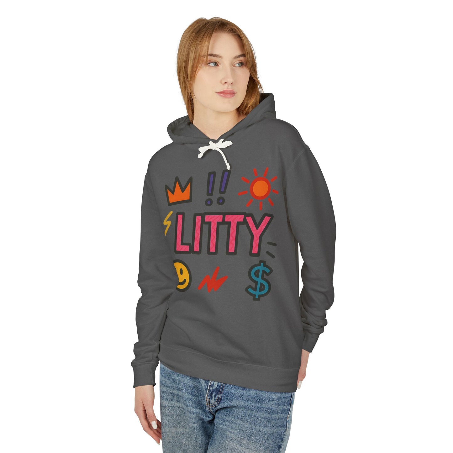 Litty Graphic Hoodie — Fun Pop Art Crown, Smiley & Dollar Design