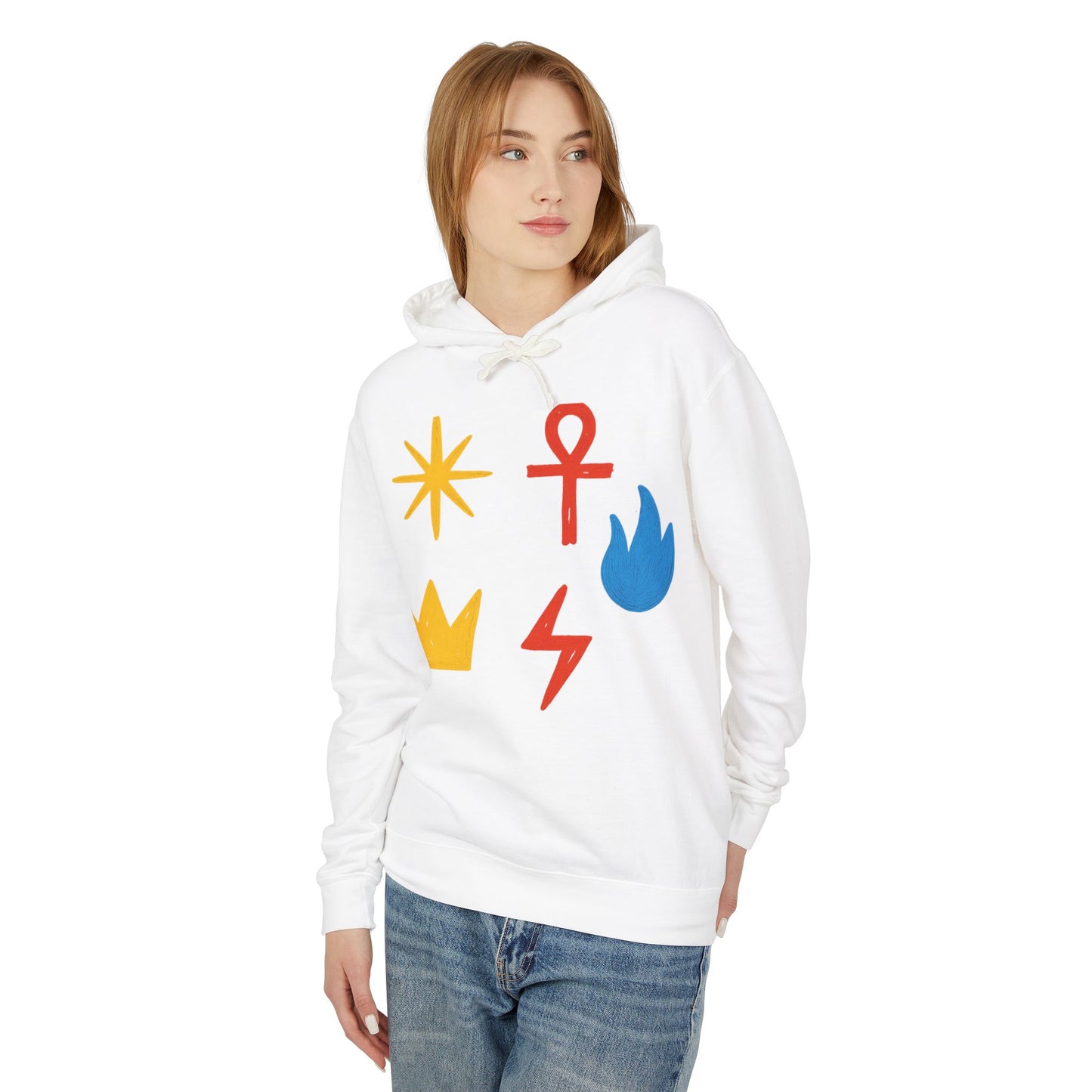 Symbol Icon Hoodie — Minimalist Crown, Ankh & Elemental Graphics Lightweight Pullover