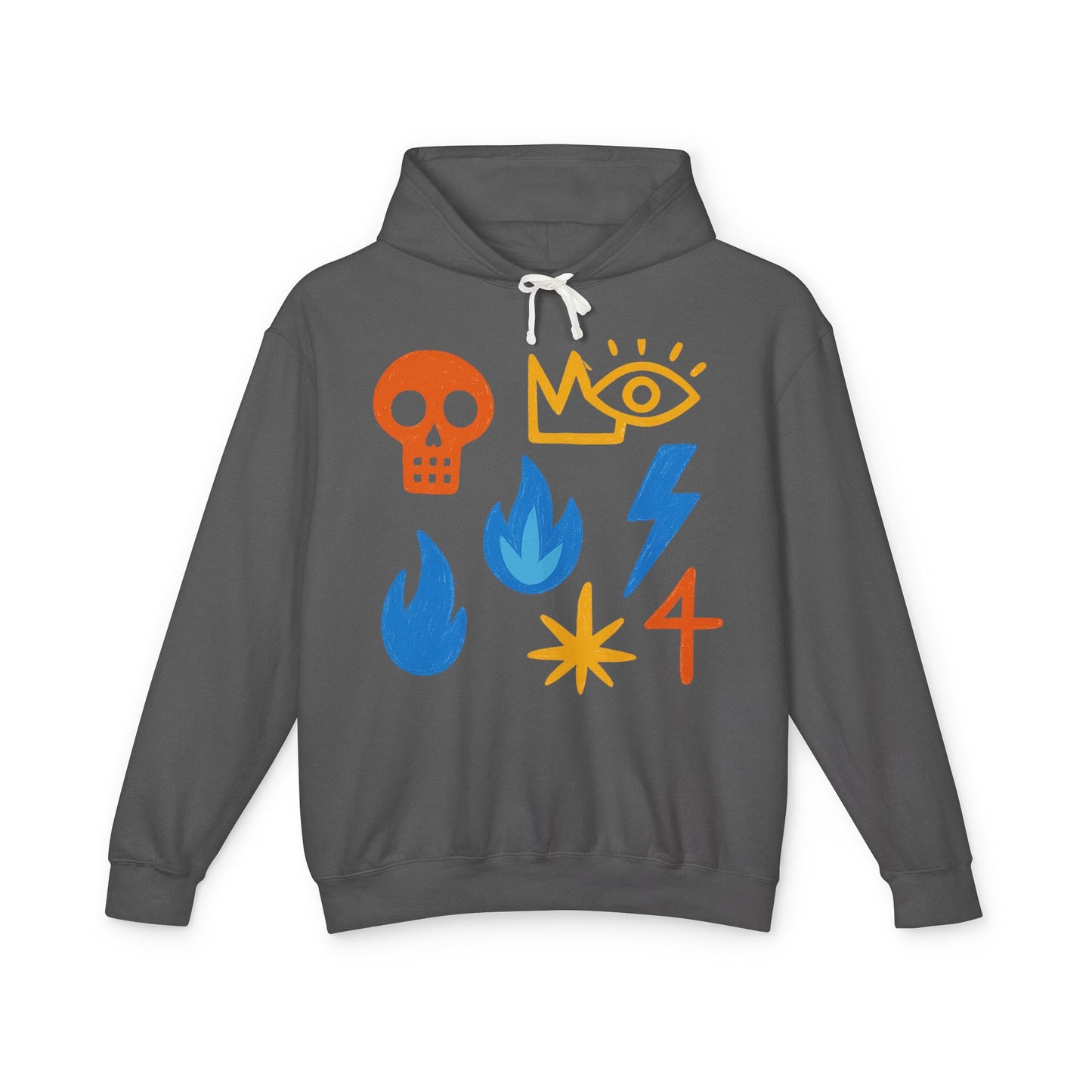 Symbol Icons Hoodie — Abstract Skull, Flame & Lightning Graphic Pullover