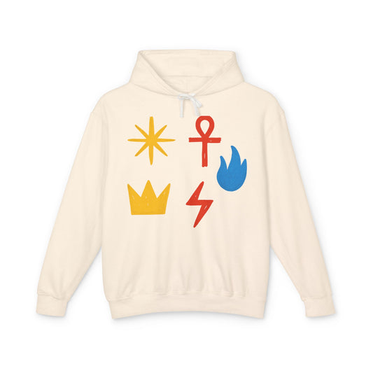 Symbol Icon Hoodie — Minimalist Crown, Ankh & Elemental Graphics Lightweight Pullover